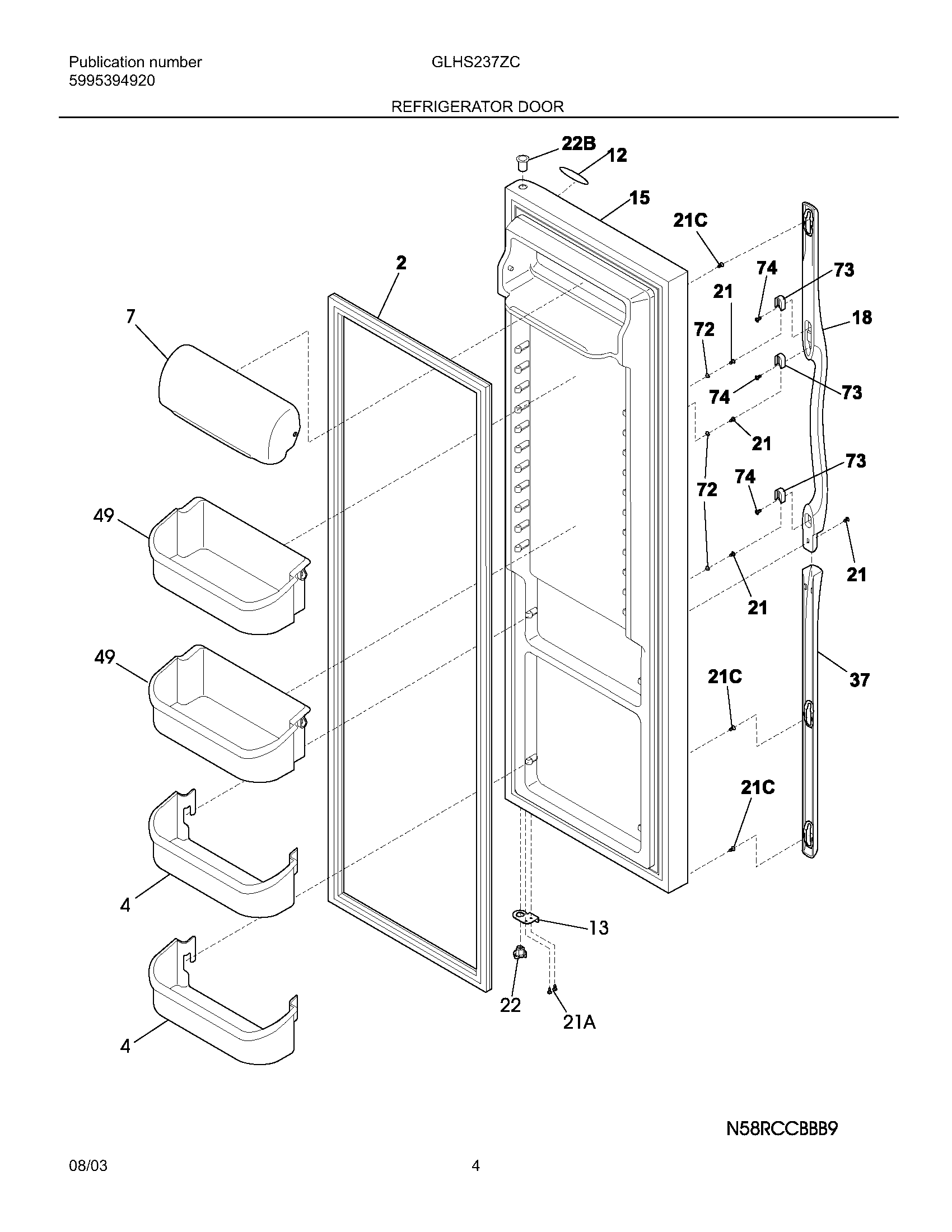 Frigidaire GLHS237ZCB1 refrigerator door diagram