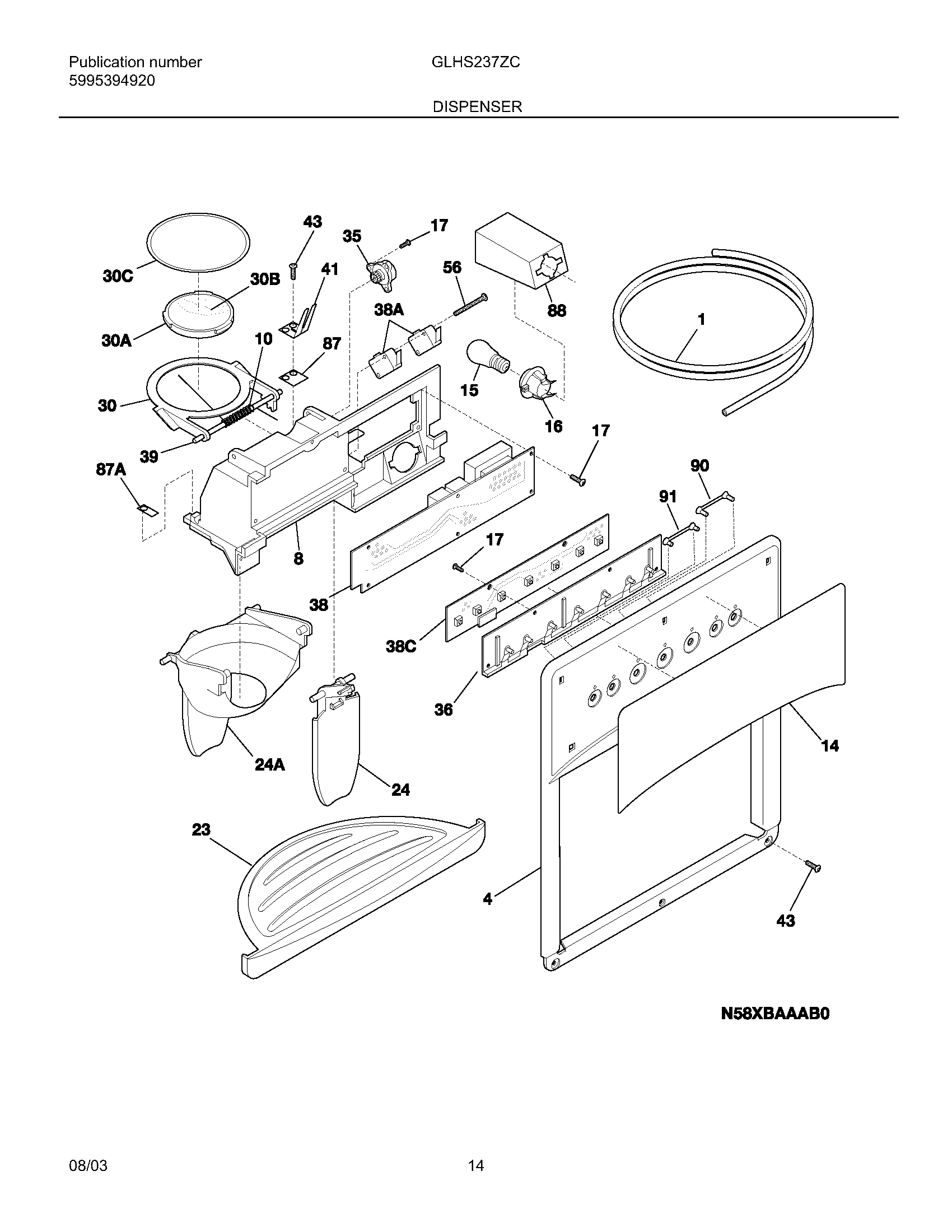 Frigidaire GLHS237ZCB1 dispenser diagram