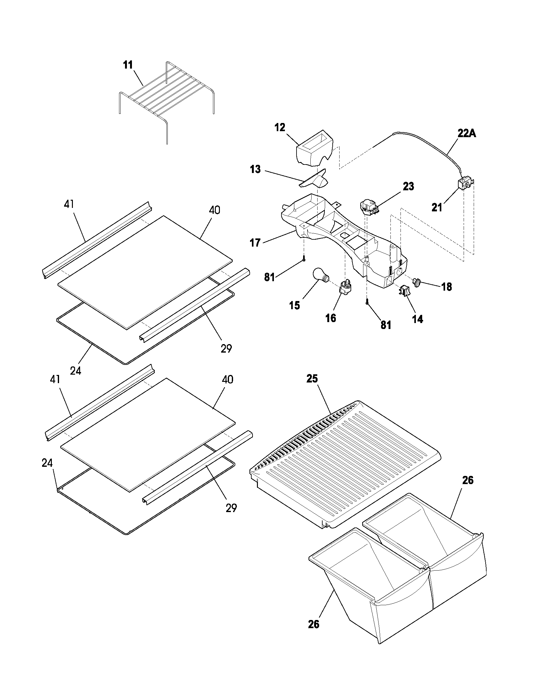 White-Westinghouse WRT15MG4BW0 shelves diagram