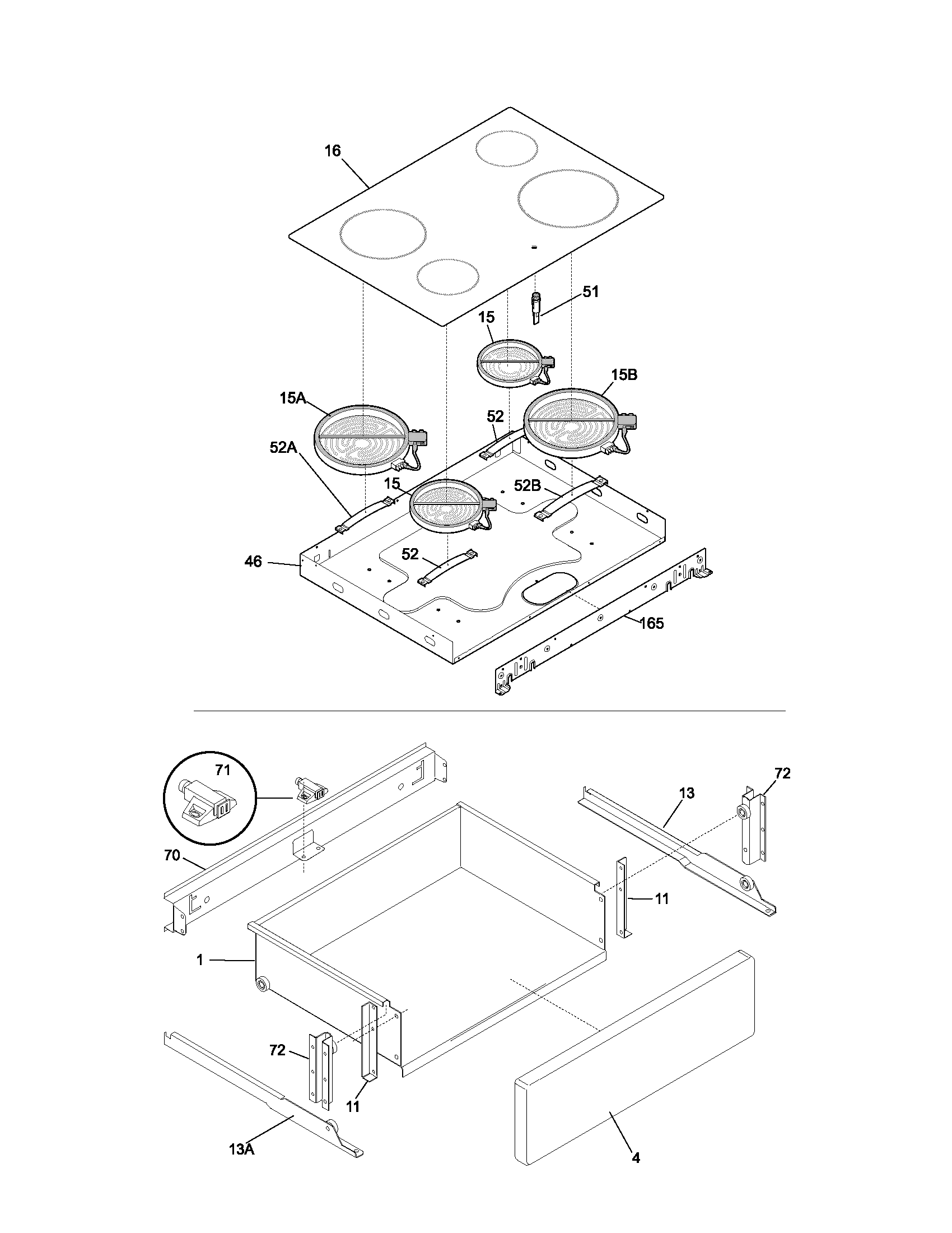 Frigidaire FES367DQA top/drawer diagram