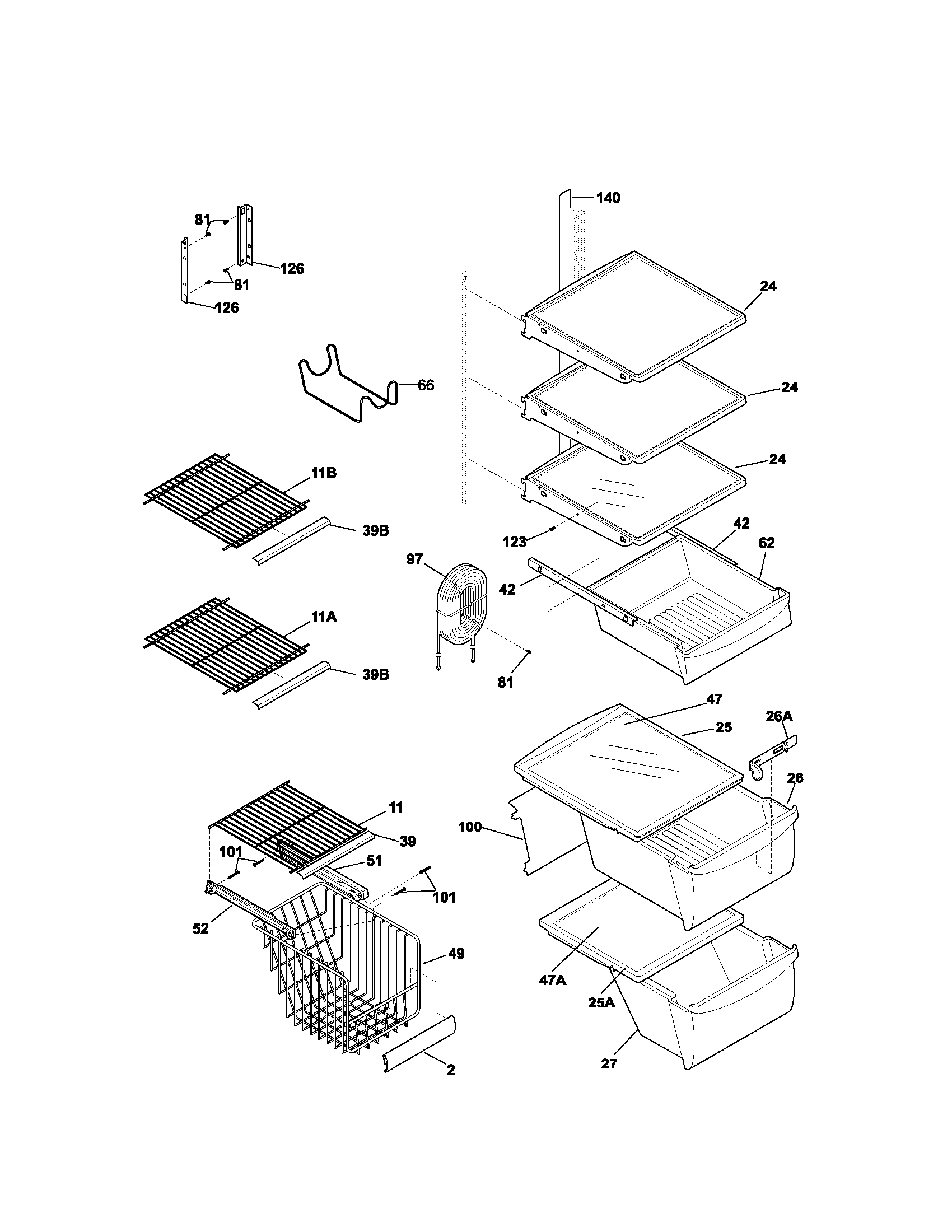 Kenmore 25353682300 shelves diagram