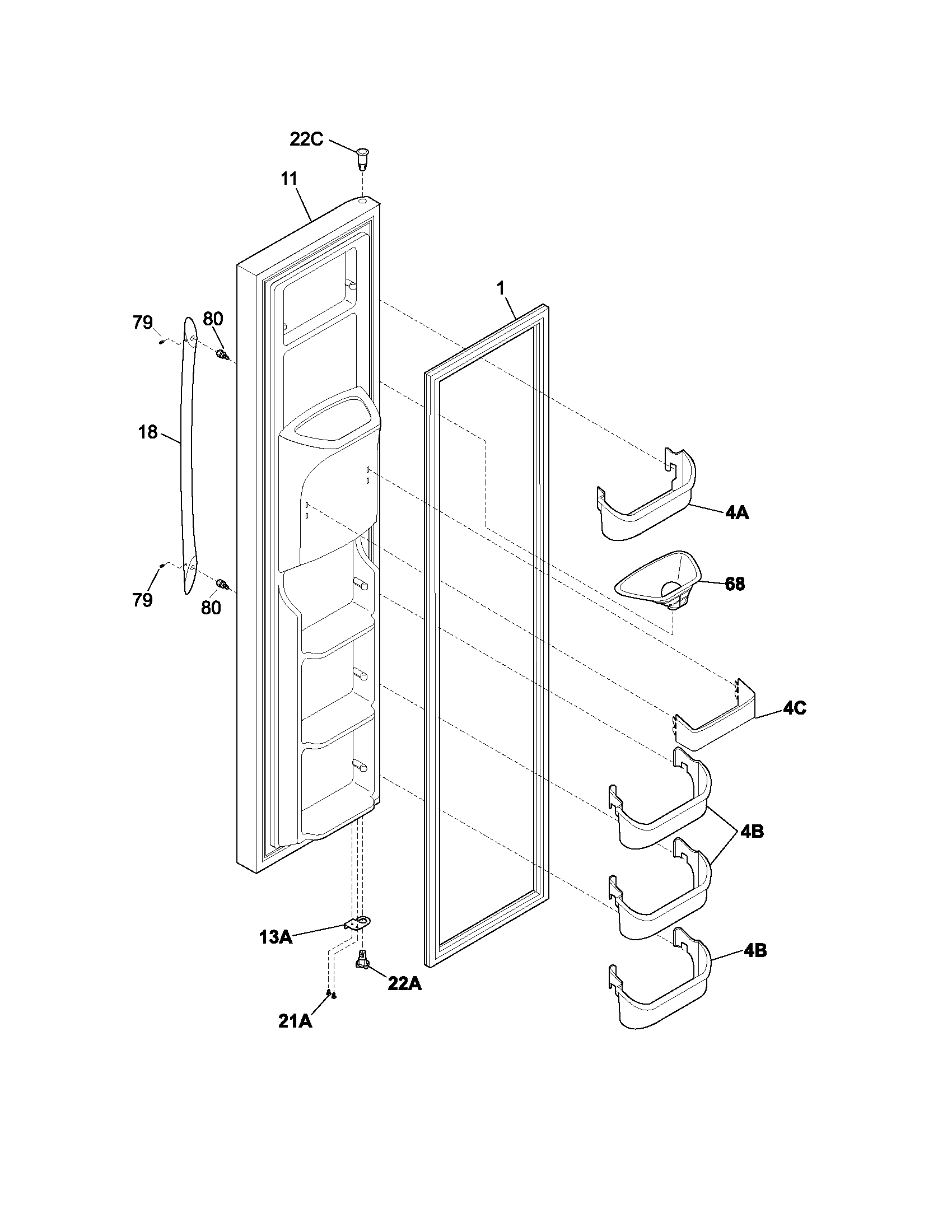 Frigidaire PLHS267ZCB1 freezer door diagram