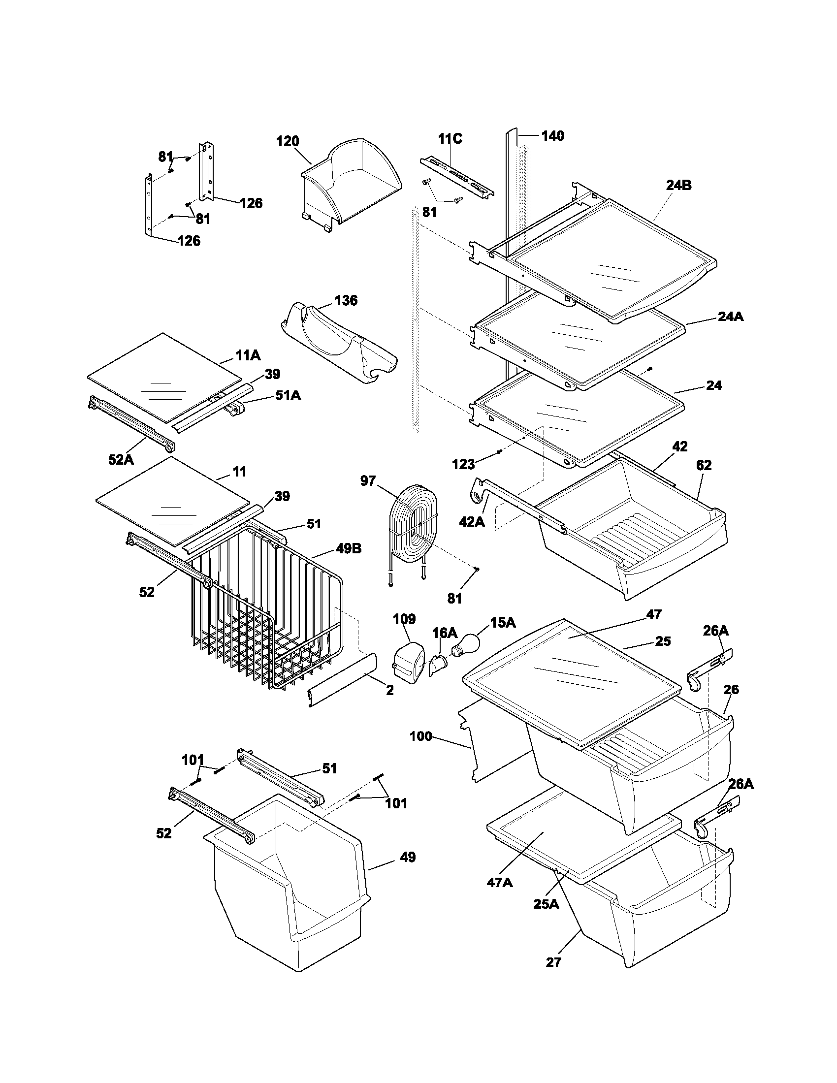 Frigidaire PLHS267ZCB1 shelves diagram