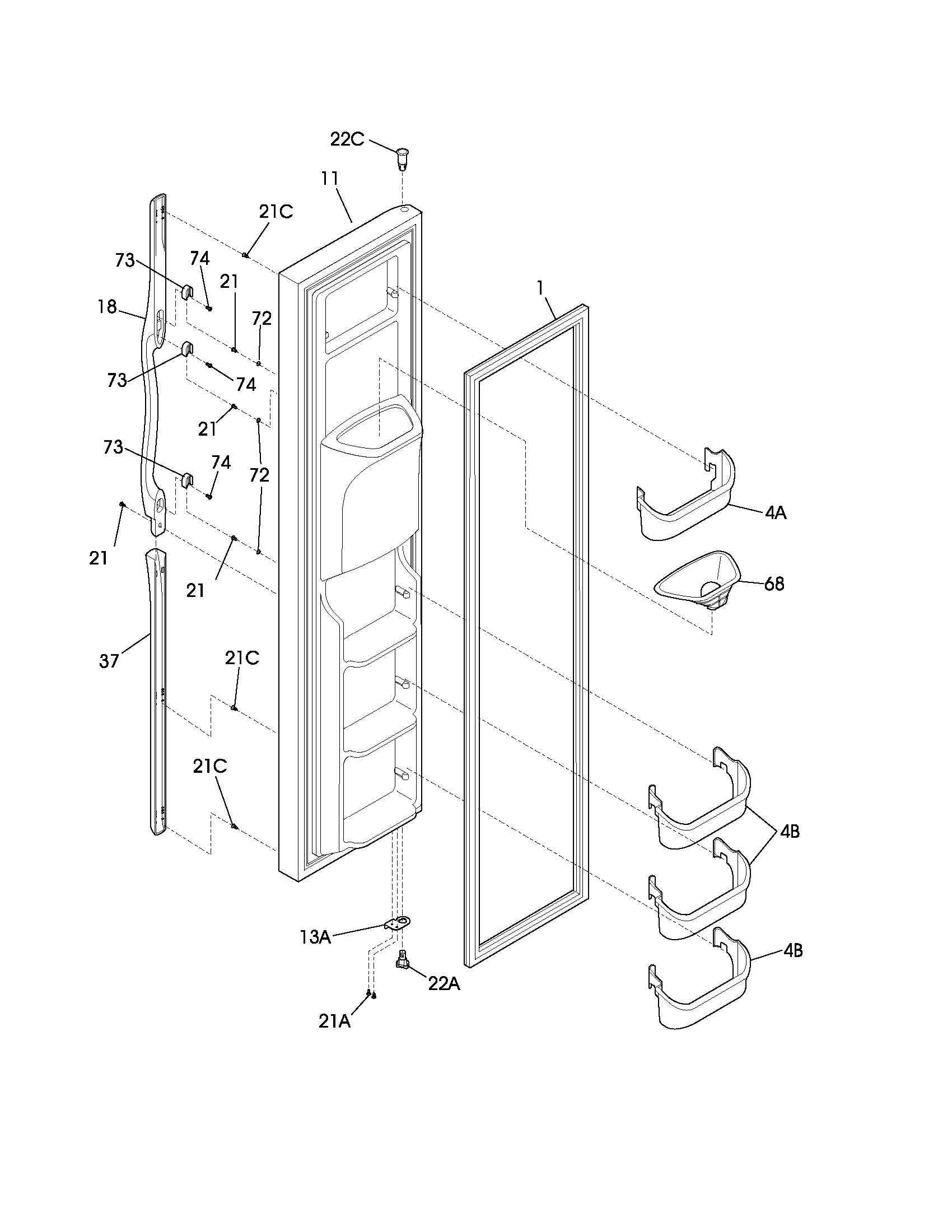 Frigidaire FRS26KF5CW1 freezer door diagram