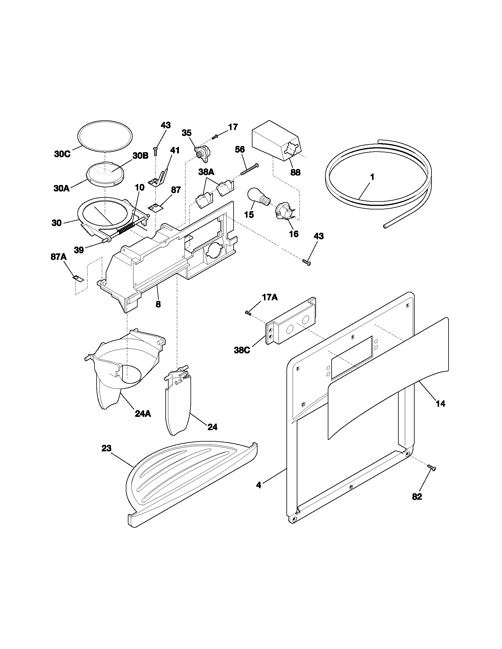 Frigidaire FRS26KR4CW1 dispenser diagram