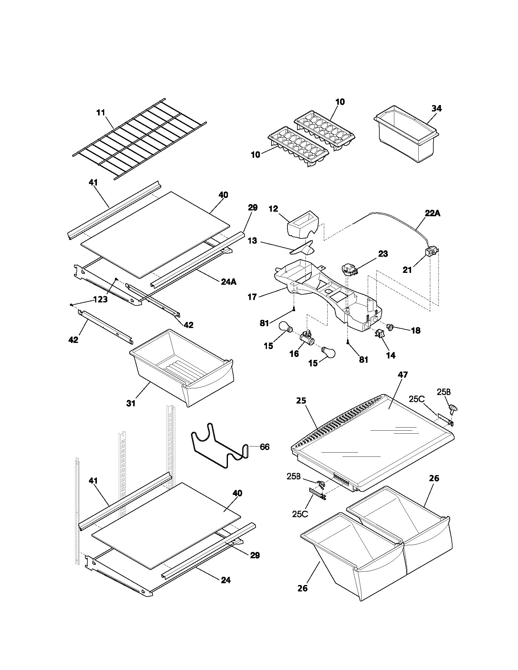 Kenmore 25363764302 shelves diagram