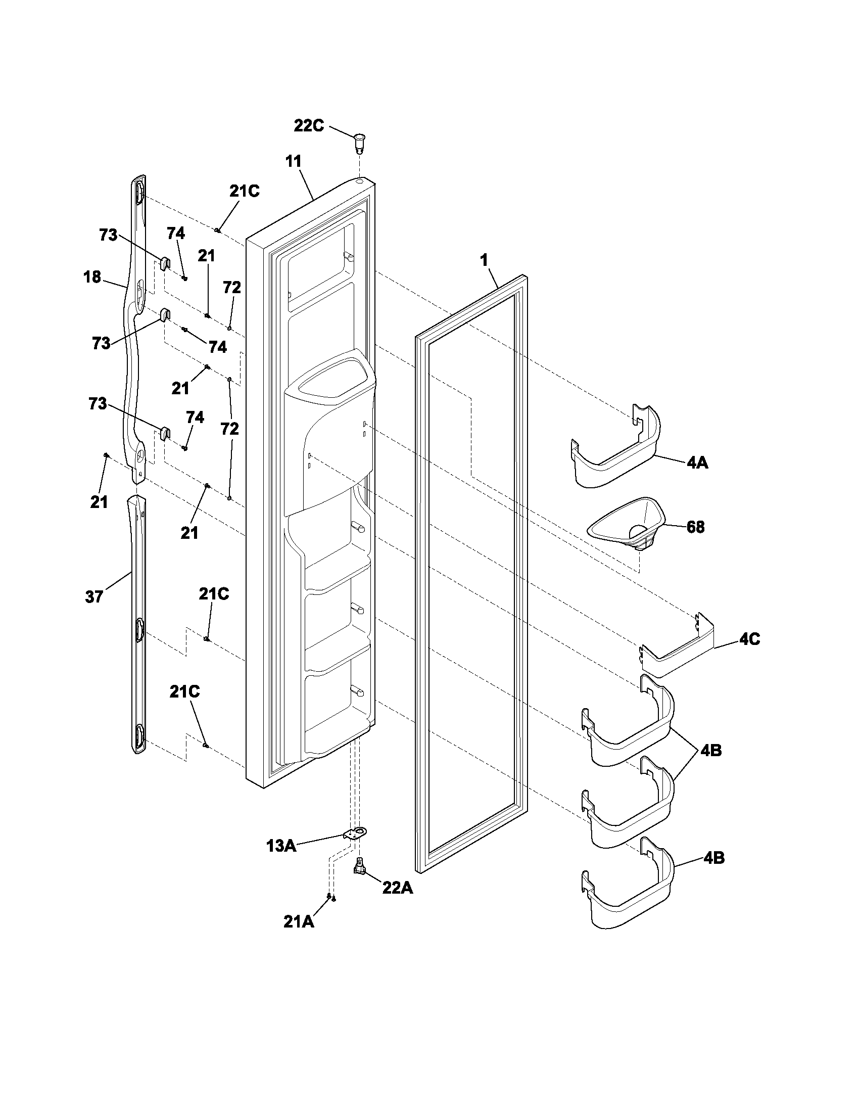 Frigidaire GLRS267ZCW1 freezer door diagram