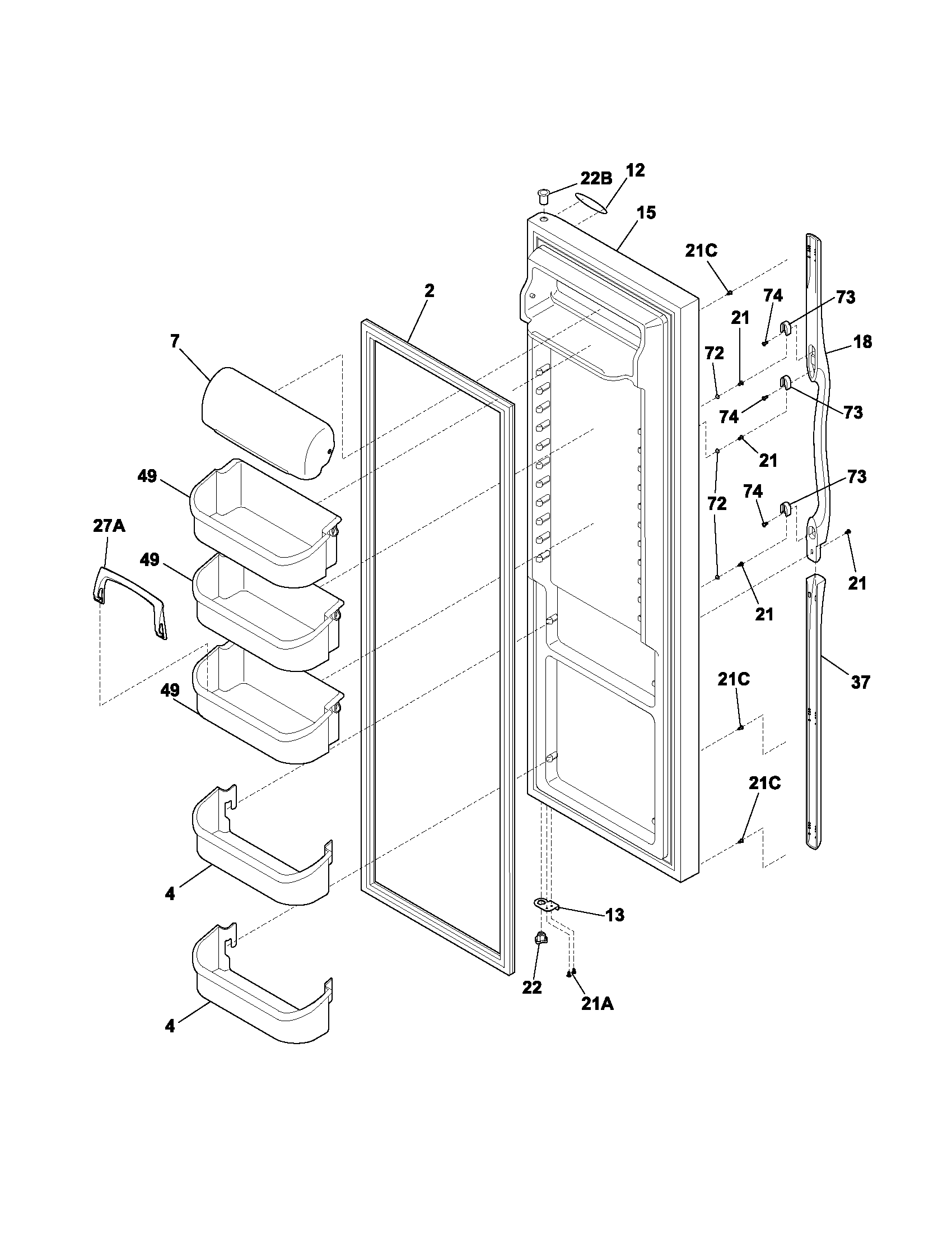 Frigidaire FRS26H7CW1 refrigerator door diagram