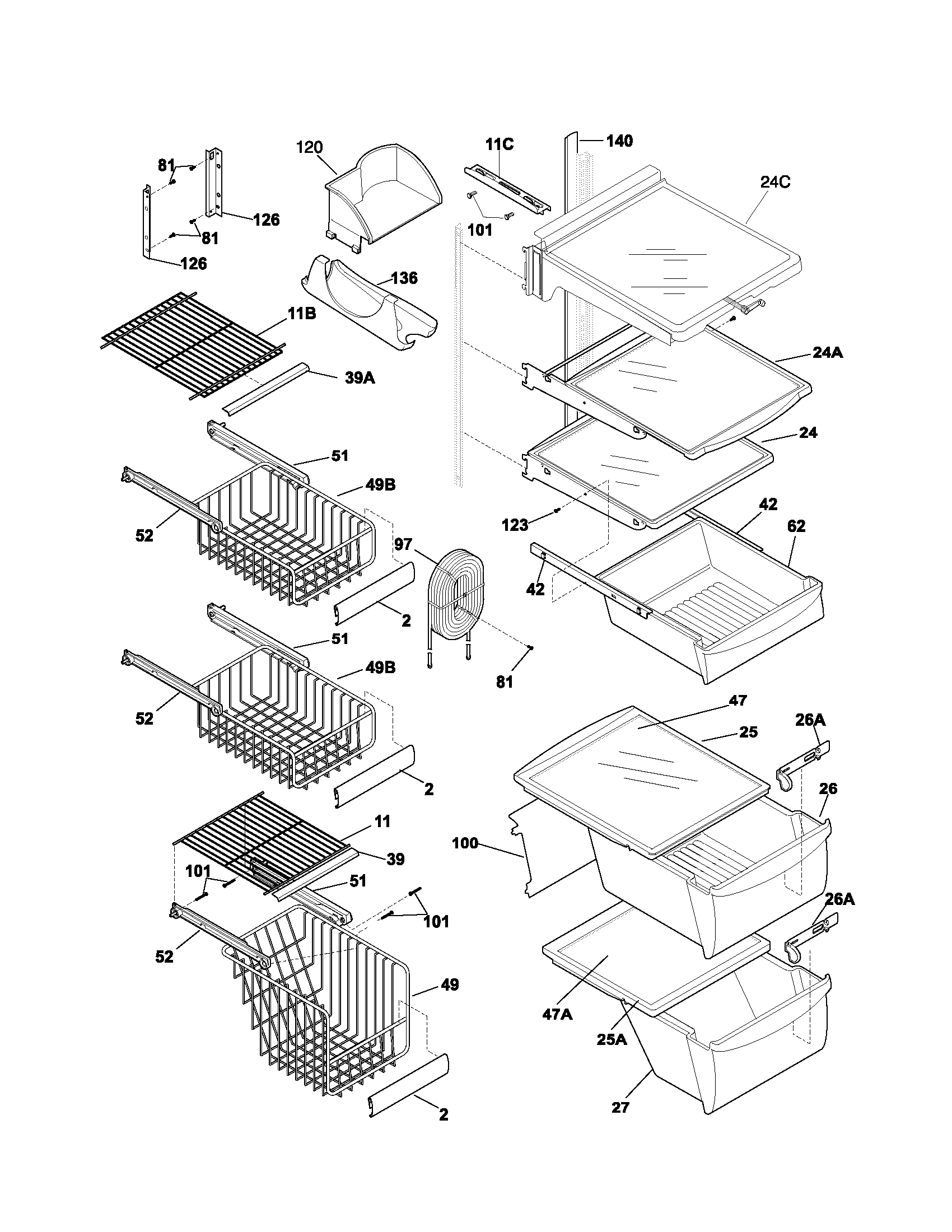 Frigidaire GS26HSZCC3 shelves diagram