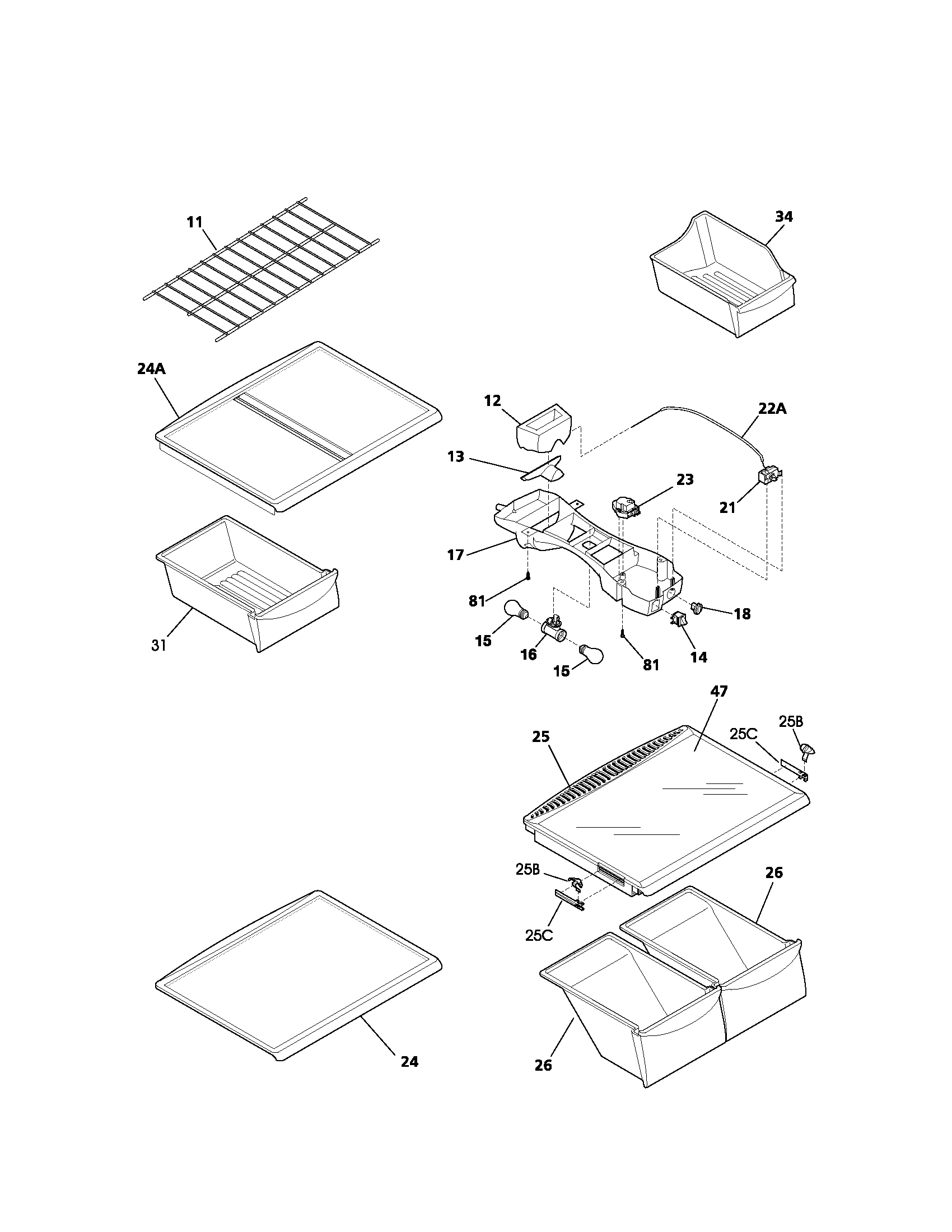 Kenmore 25373074302 shelves diagram