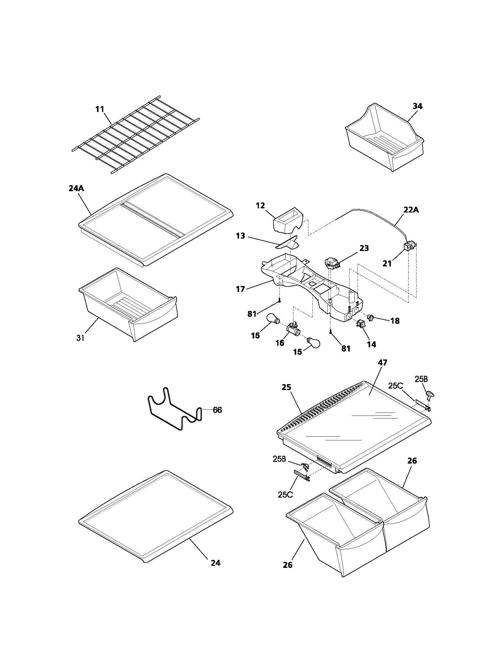 Kenmore 25373084302 shelves diagram