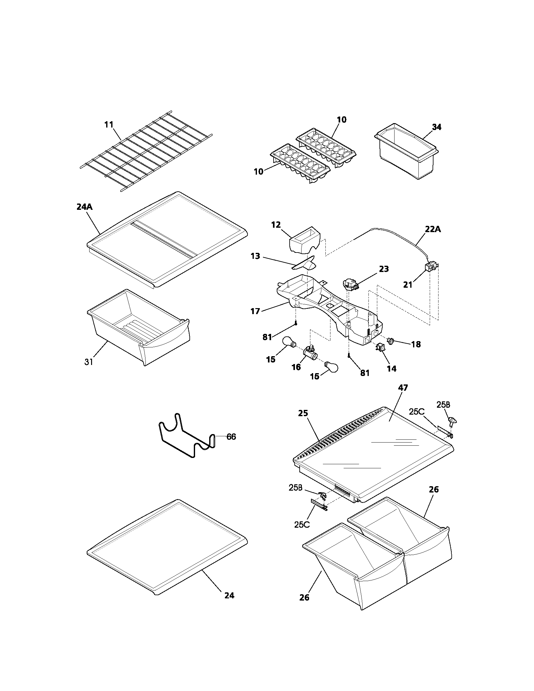 Kenmore 25363782302 shelves diagram