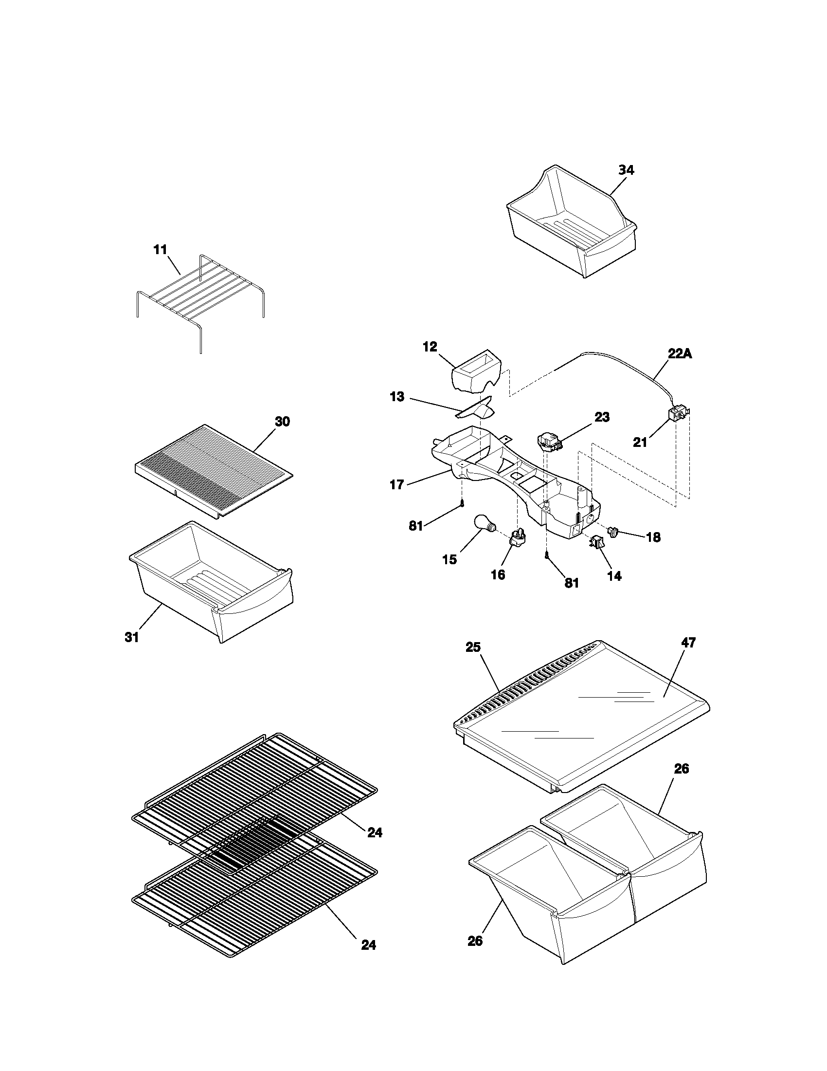 Kenmore 25331814302 shelves diagram
