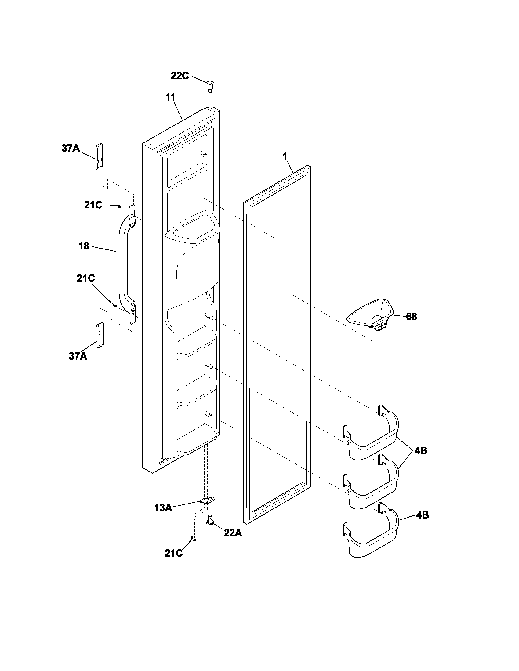 White-Westinghouse WRS23W0AW8 freezer door diagram