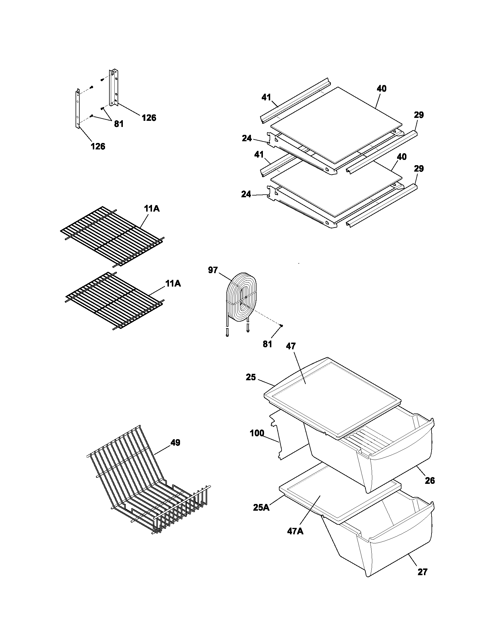 White-Westinghouse WRS23W0AW8 shelves diagram