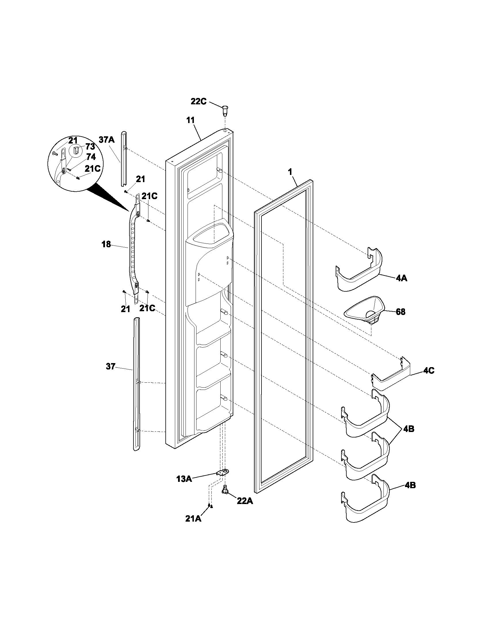 Kenmore 25354673303 freezer door diagram
