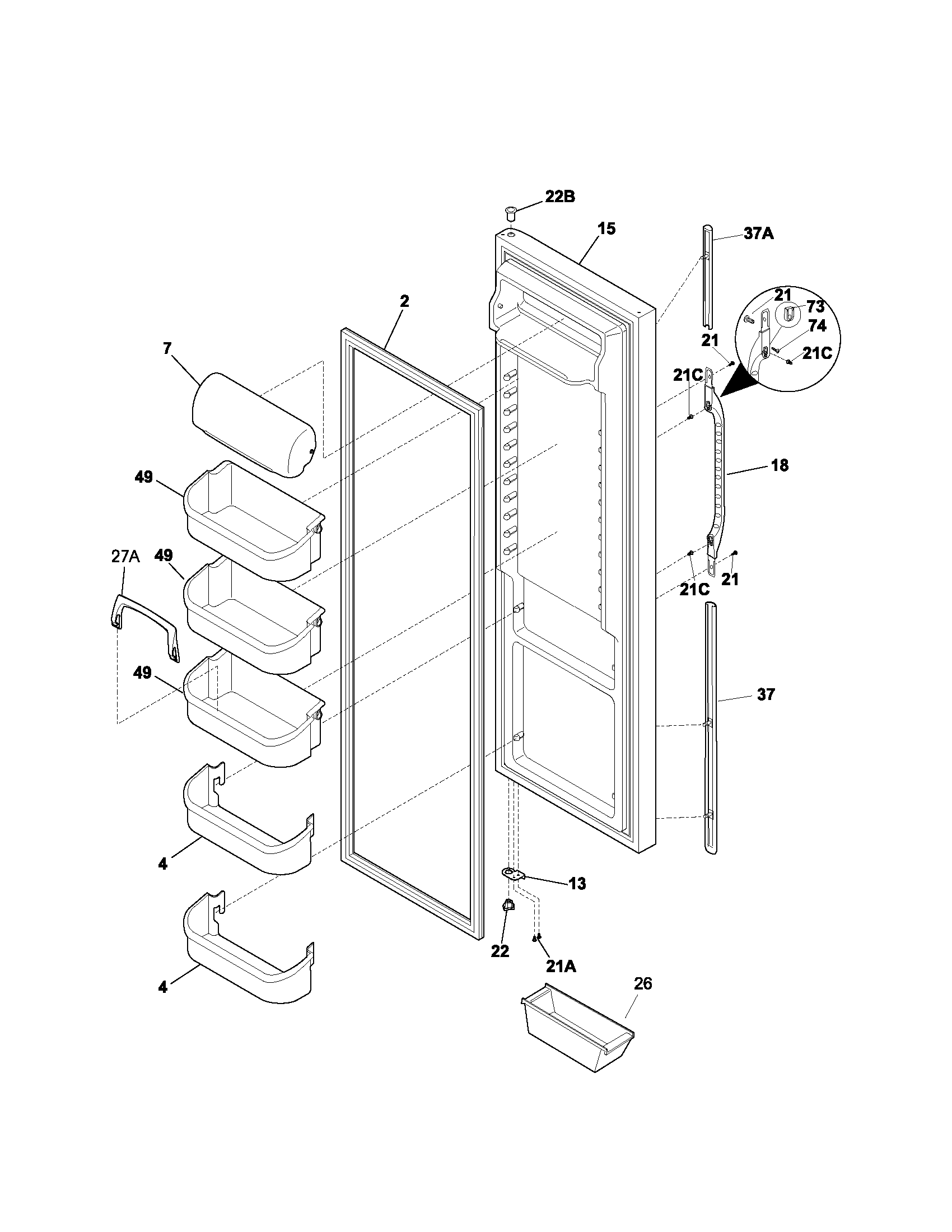 Kenmore 25354673303 refrigerator door diagram