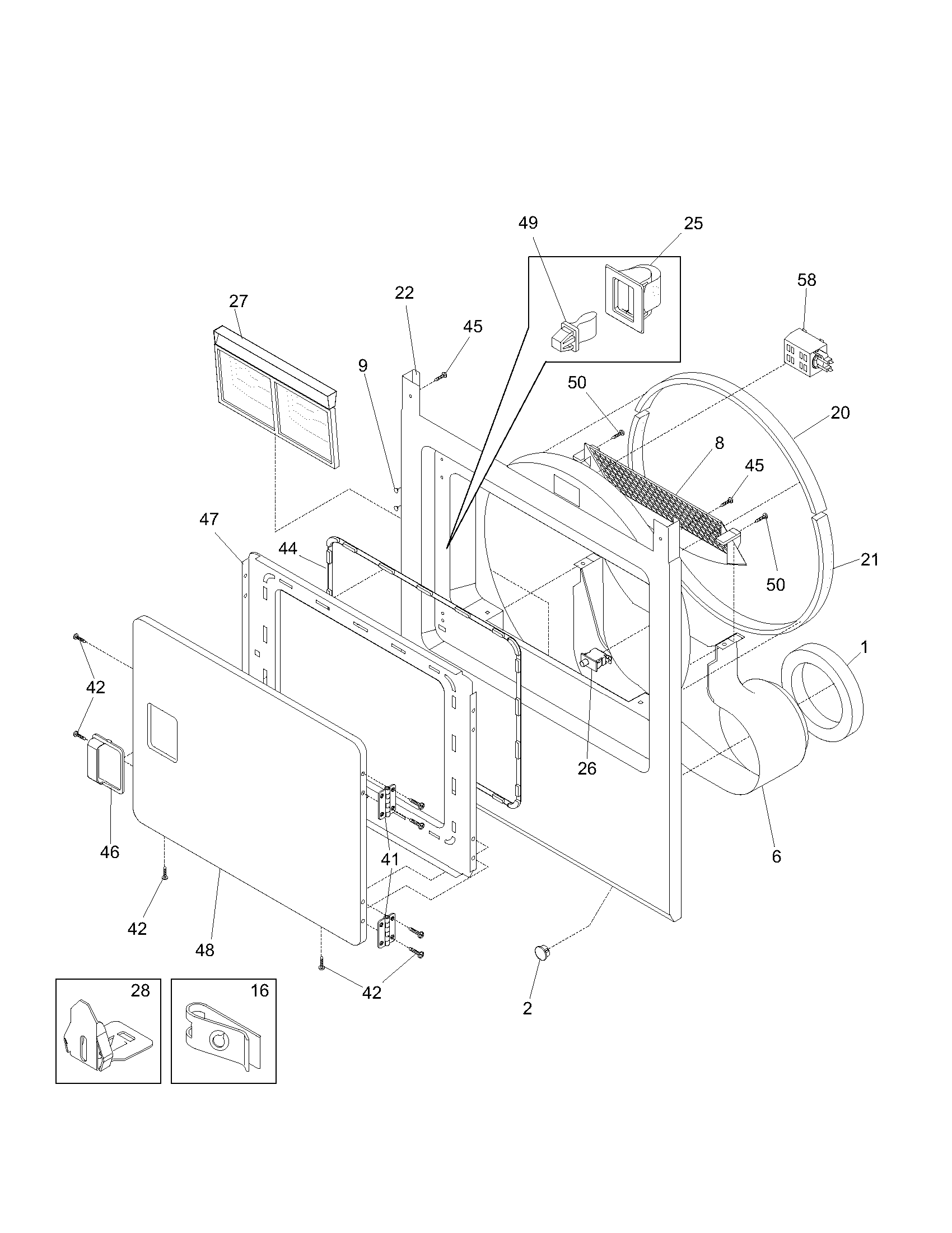 Kenmore 41783042300 front panel/lint filter diagram