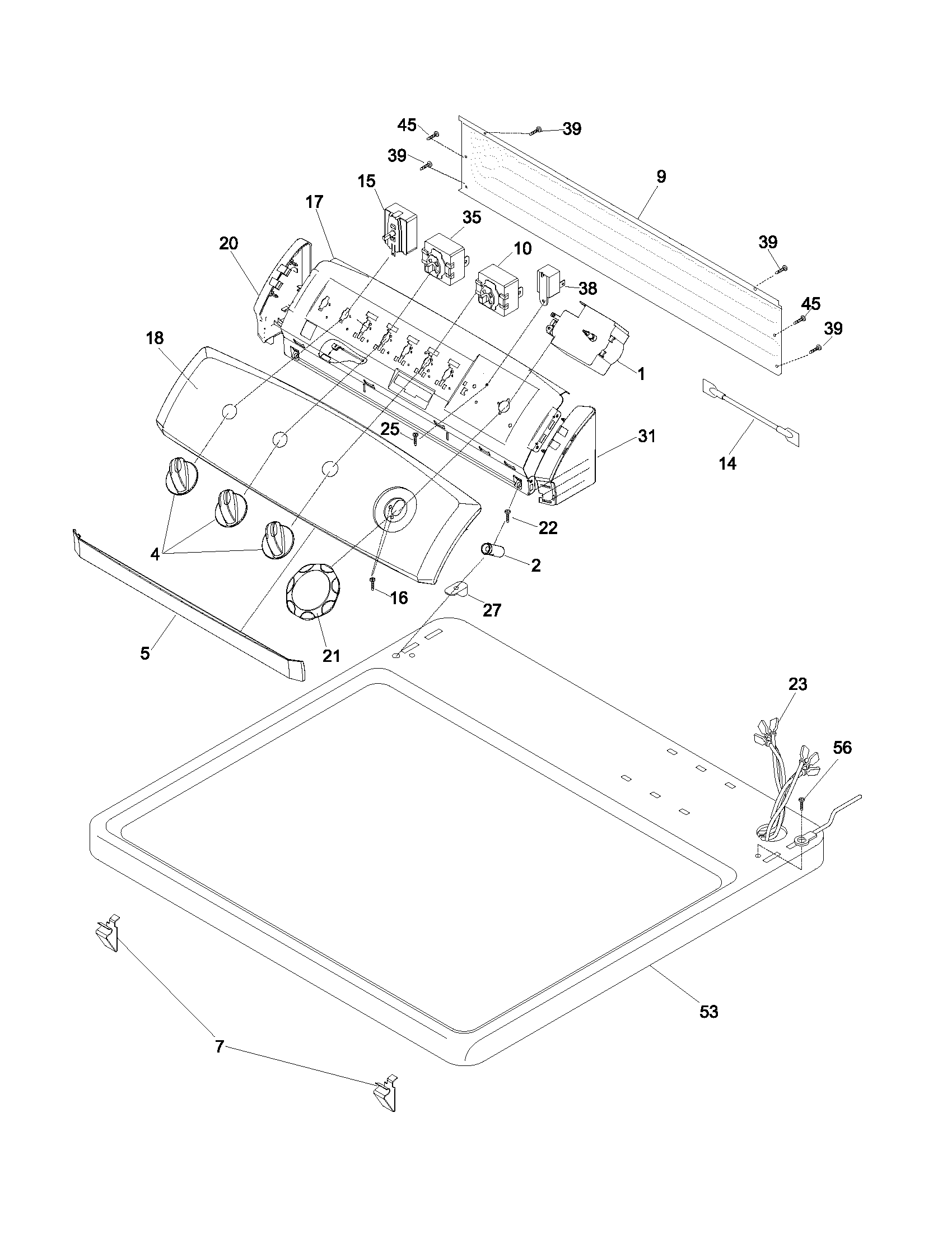 Frigidaire GLER341CC0 controls/top panel diagram