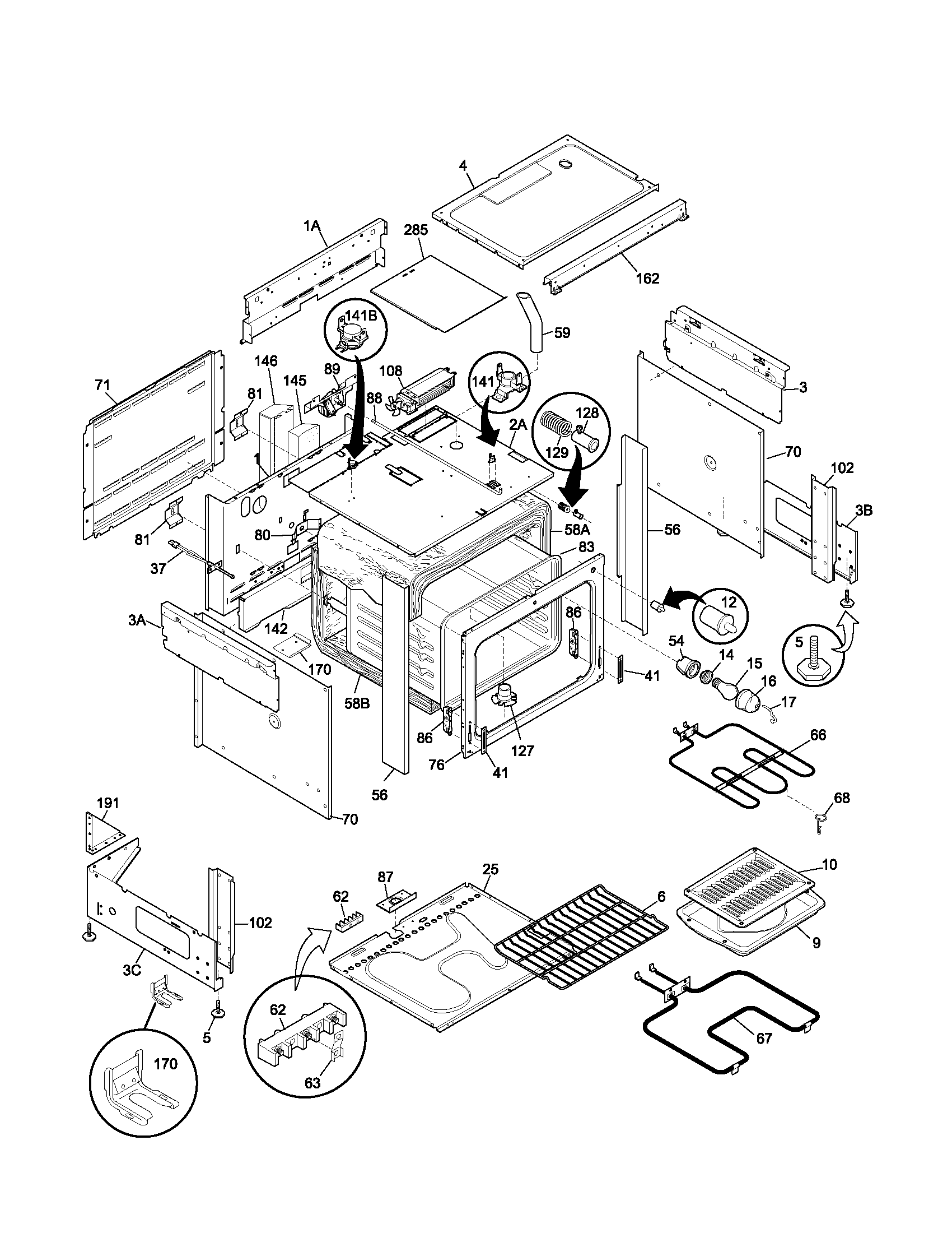 Frigidaire FES355DBA body diagram