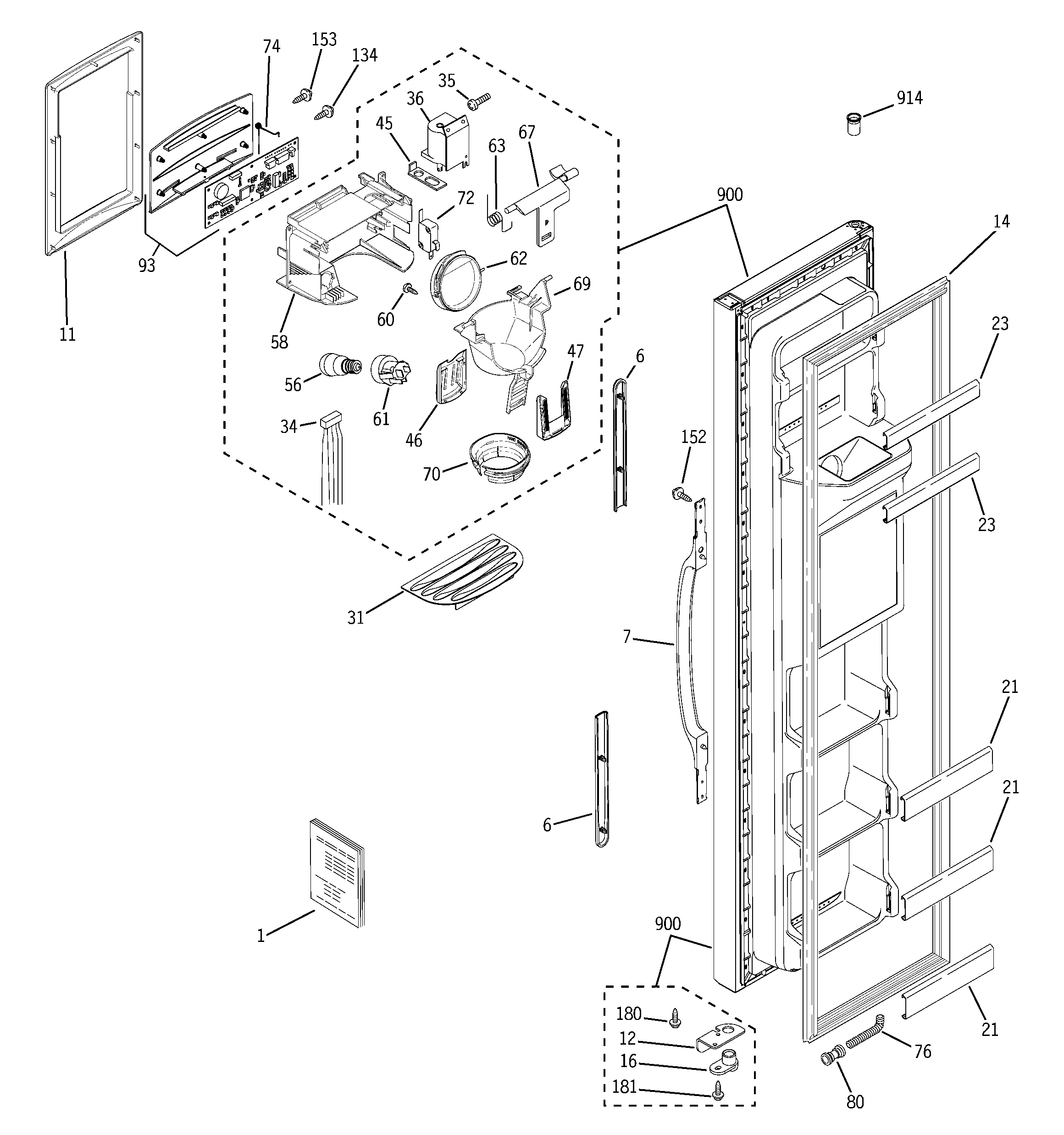 RCA RSG25KEPCFWW freezer door diagram