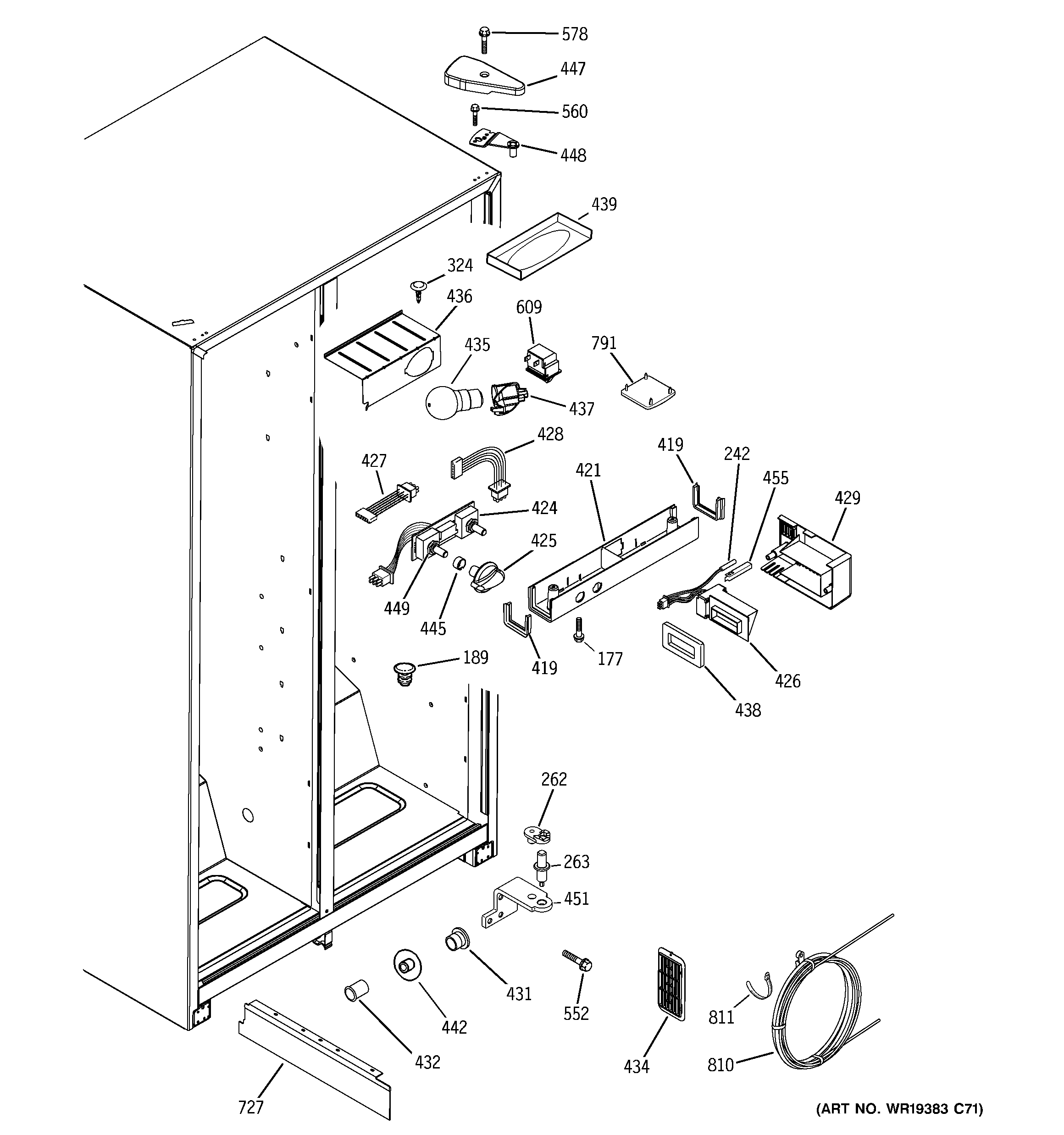 RCA RSG25KEPCFWW fresh food section diagram