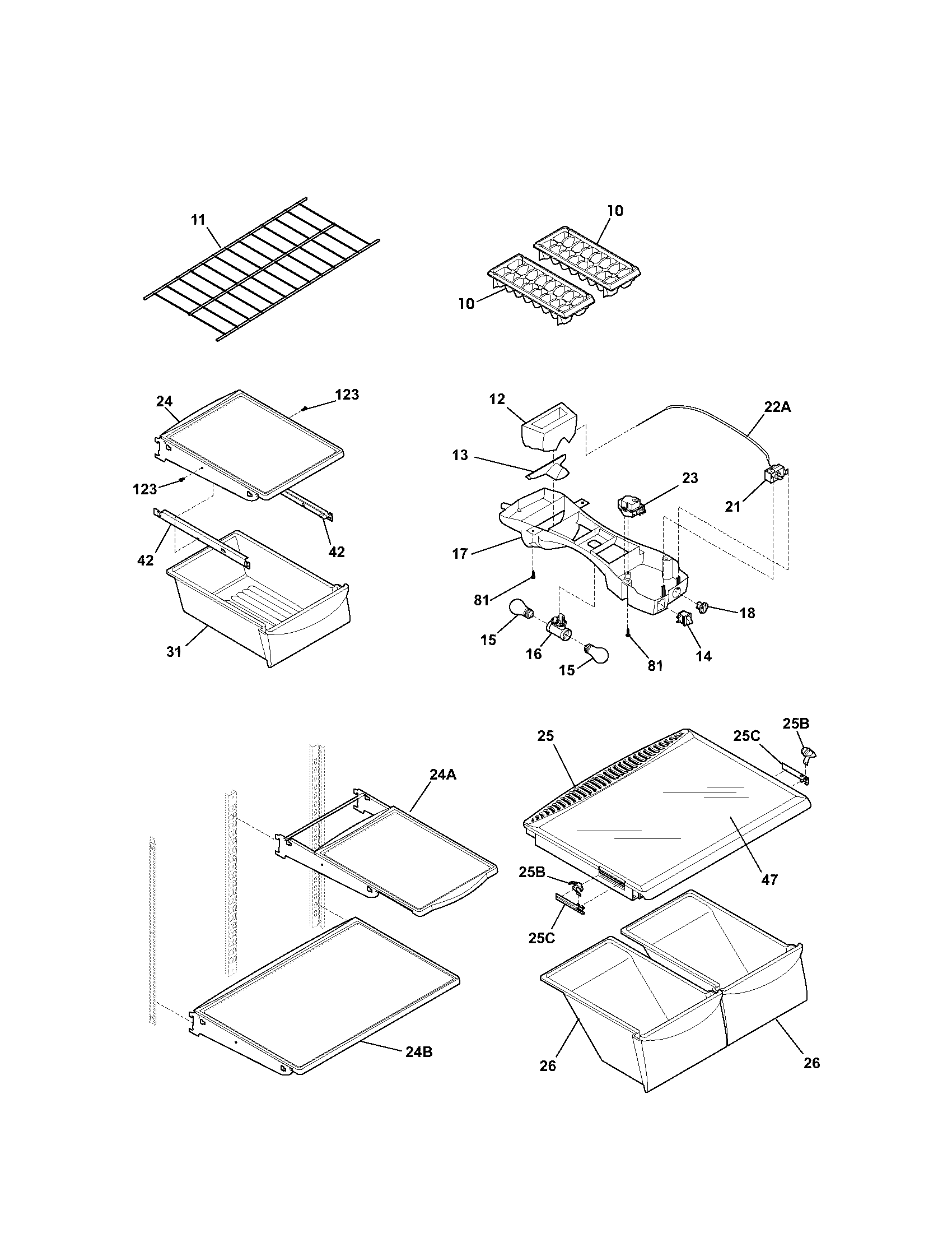 Kenmore 25363092301 shelves diagram
