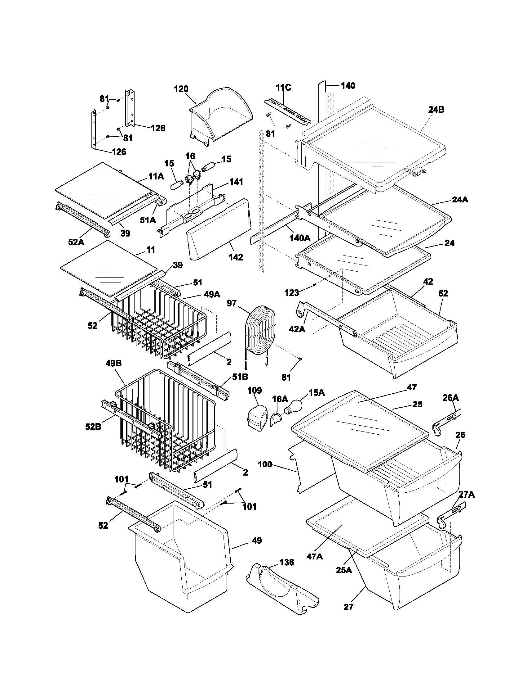 Frigidaire GLHS269ZCW2 shelves diagram