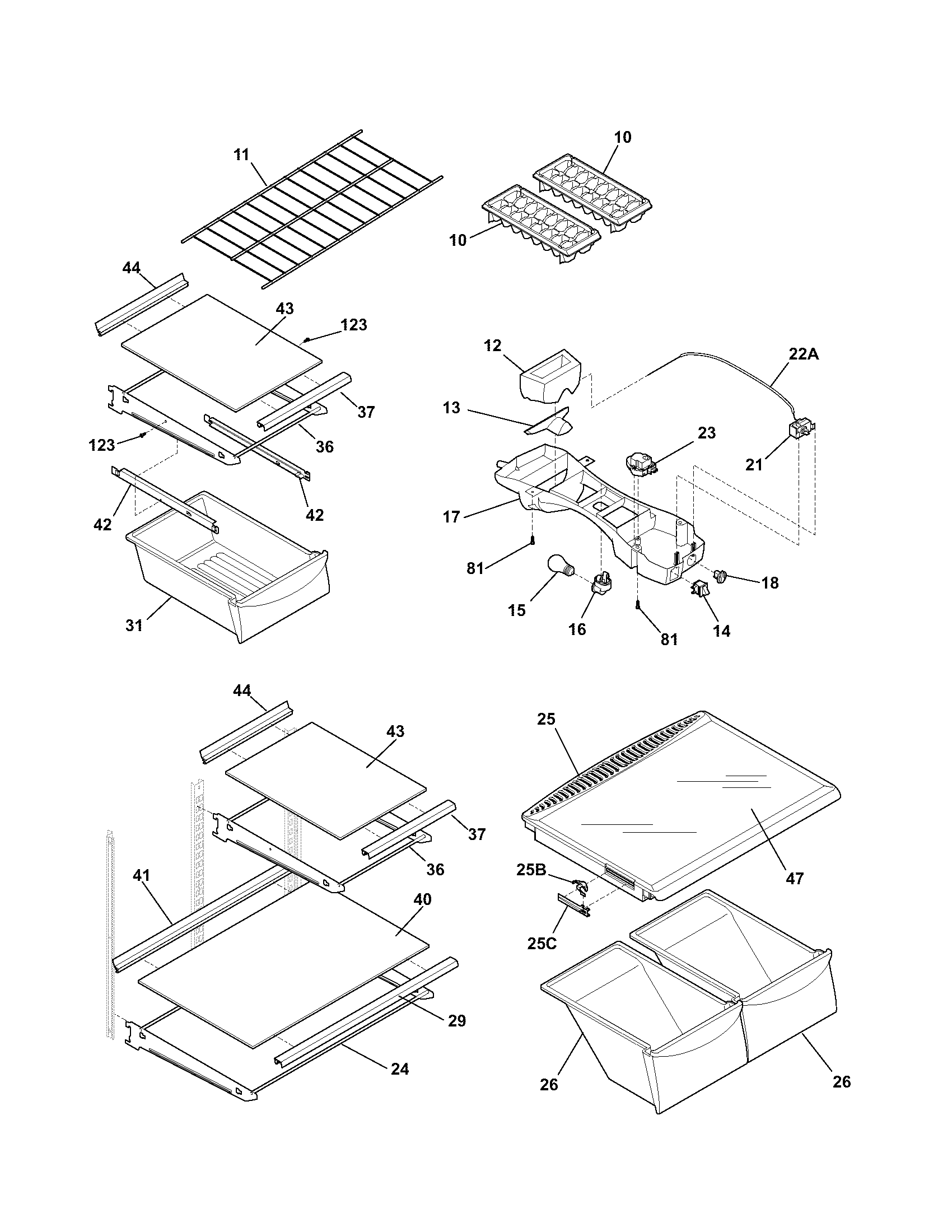 Frigidaire FRT21P5AW9 cabinet diagram