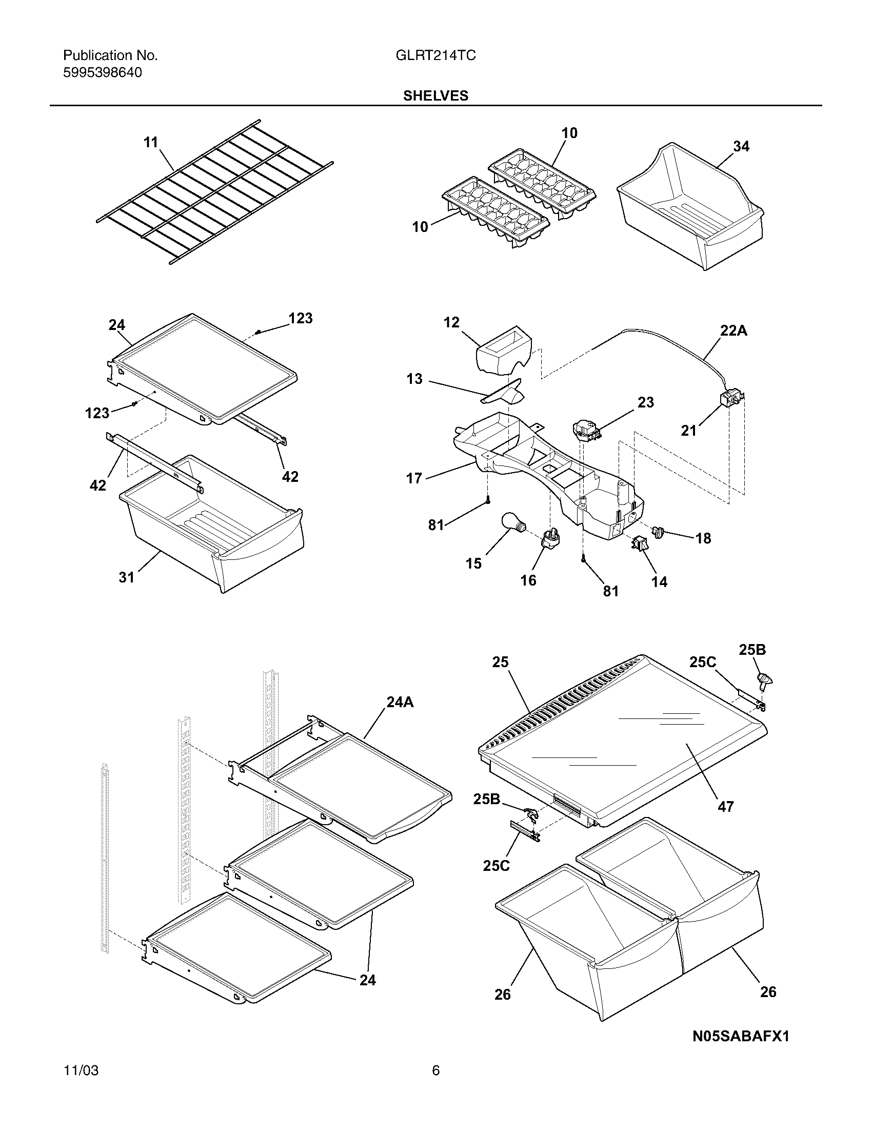 Frigidaire GLRT214TCW2 shelves diagram