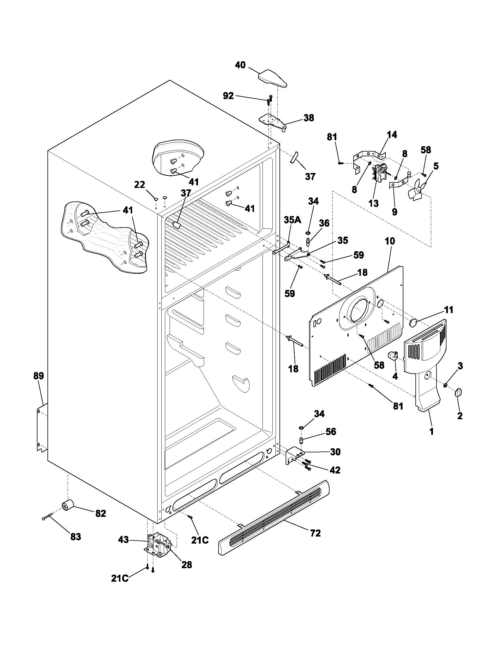 Frigidaire FRT21FG3CW1 cabinet diagram