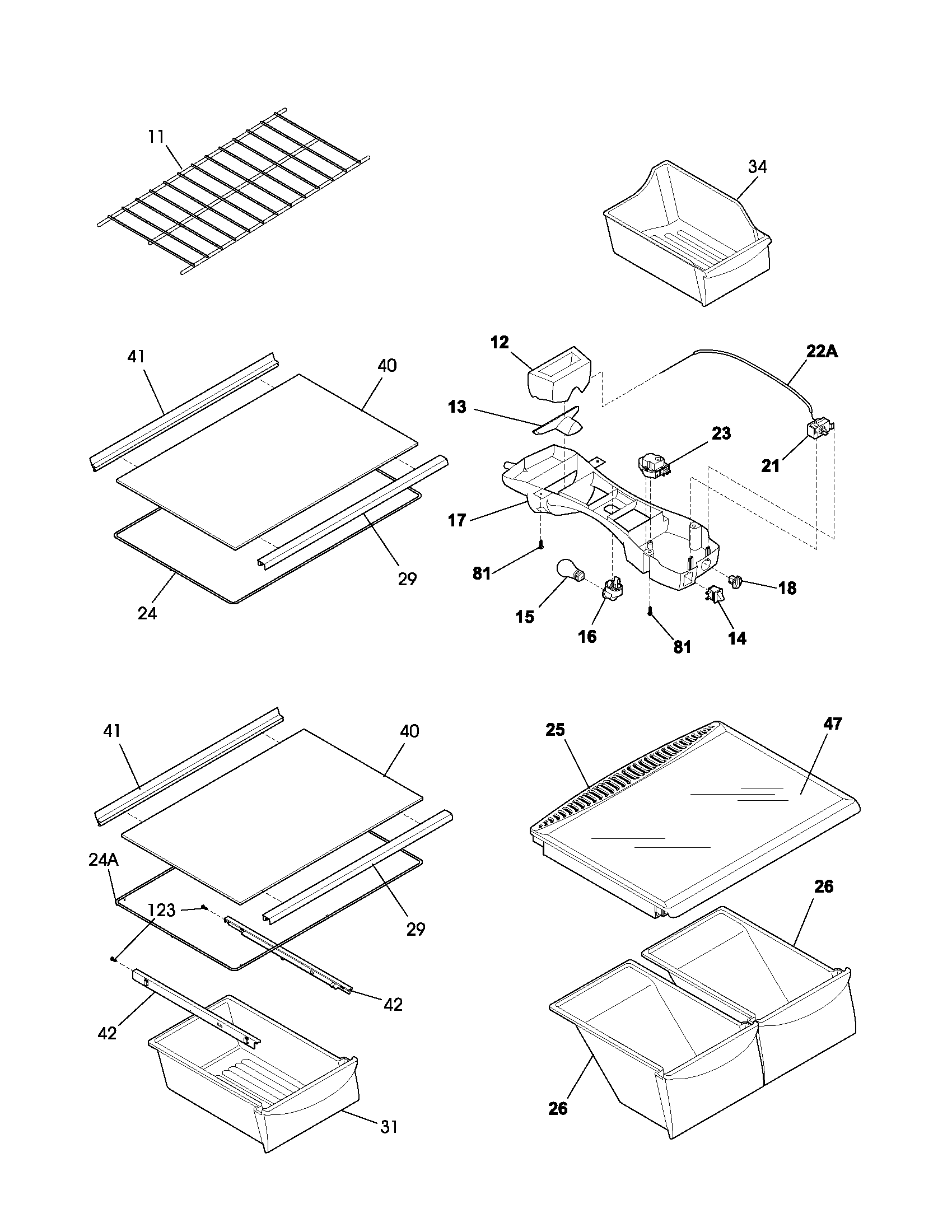 Frigidaire FRT21FG3CW1 shelves diagram