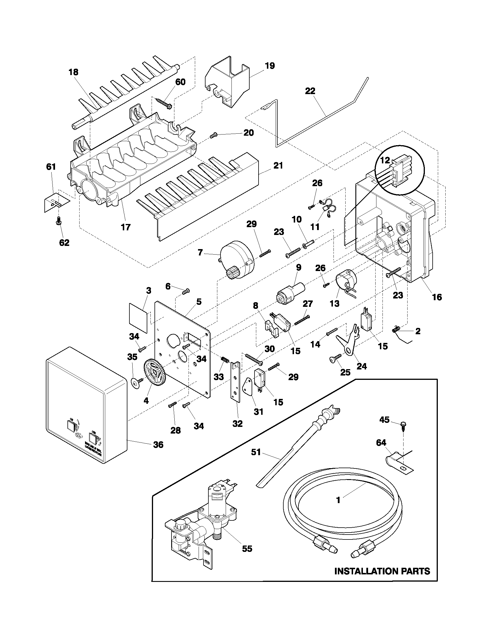 Frigidaire FRT21FG3CW1 ice maker diagram