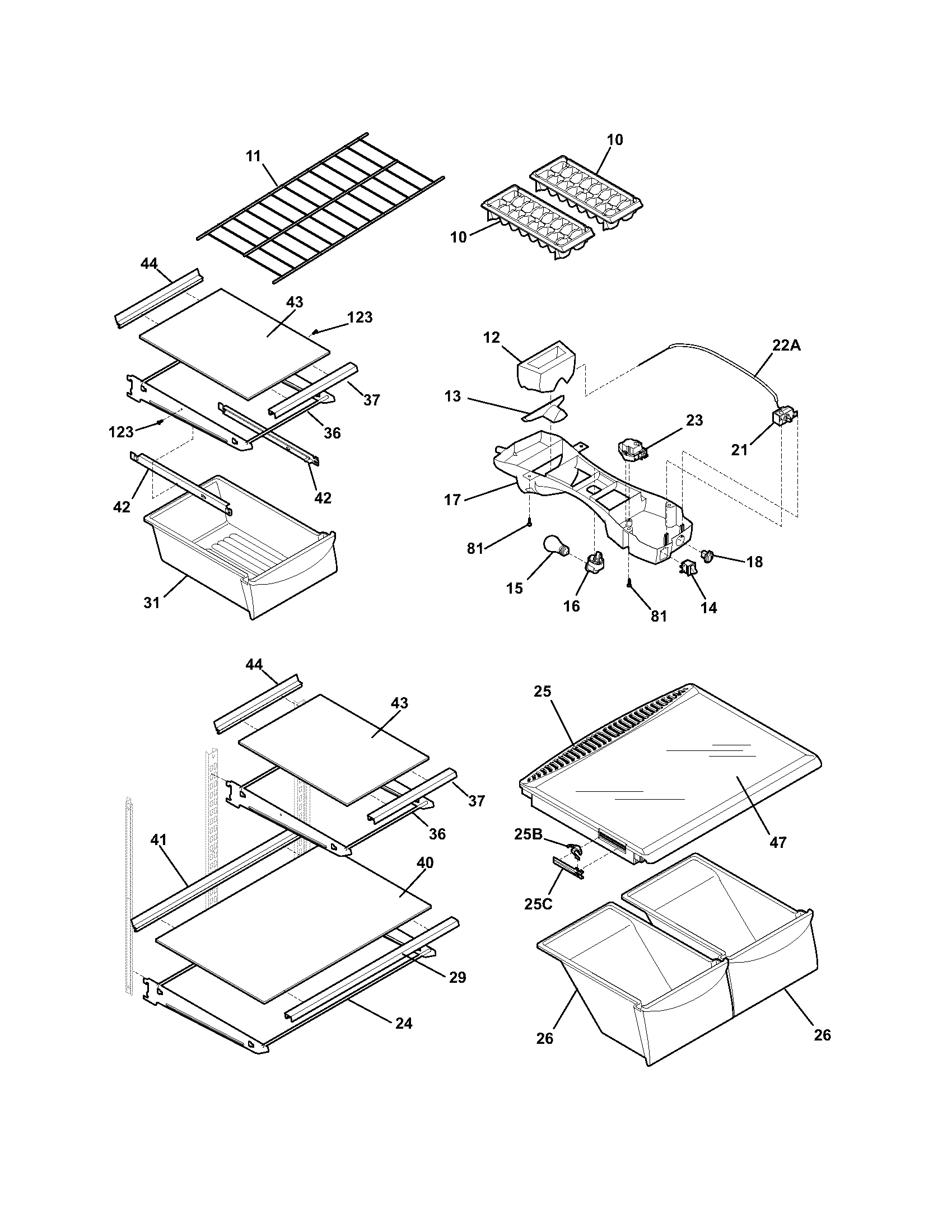 White-Westinghouse WRT18MP5AQB shelves diagram