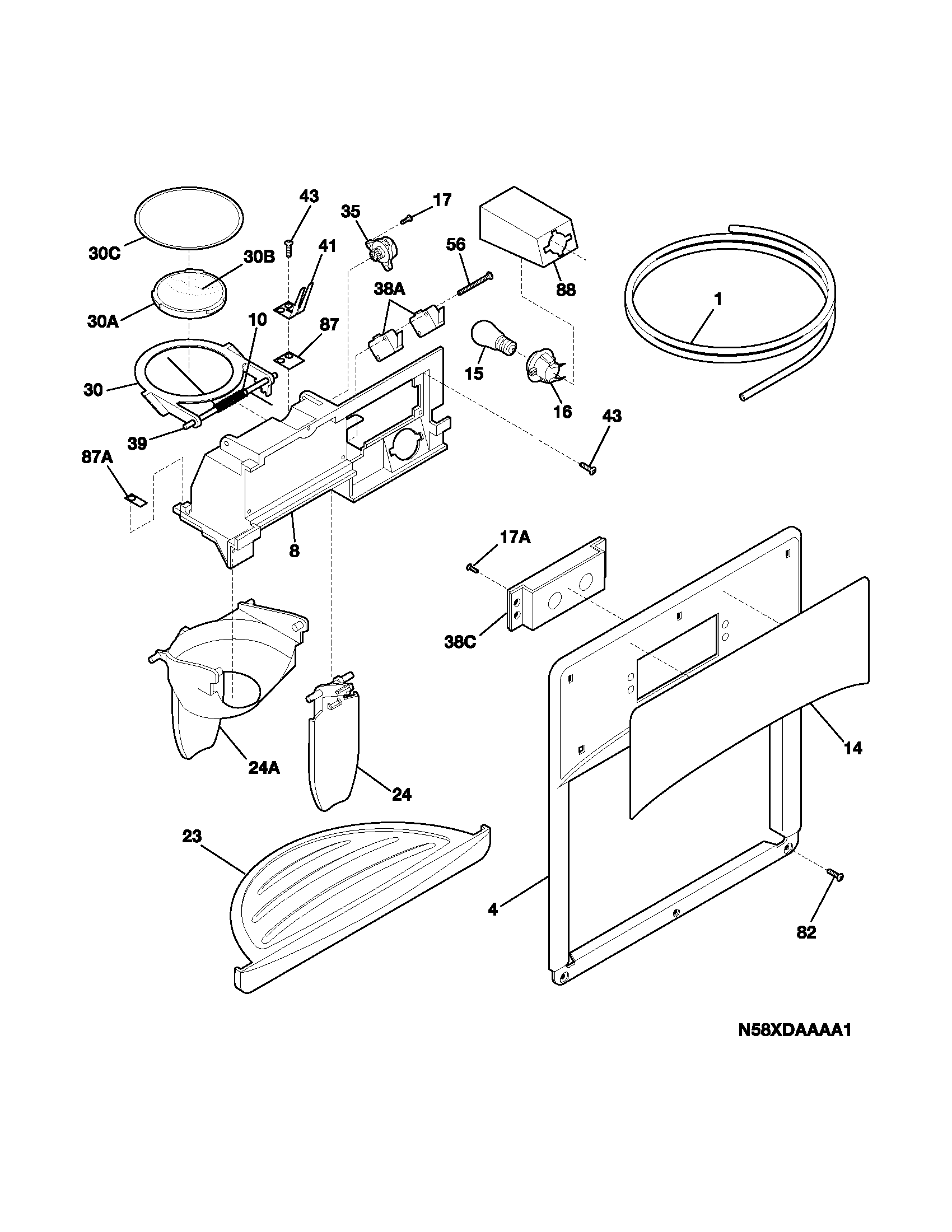 Frigidaire FRS23KF5CS0 ice & water dispenser diagram