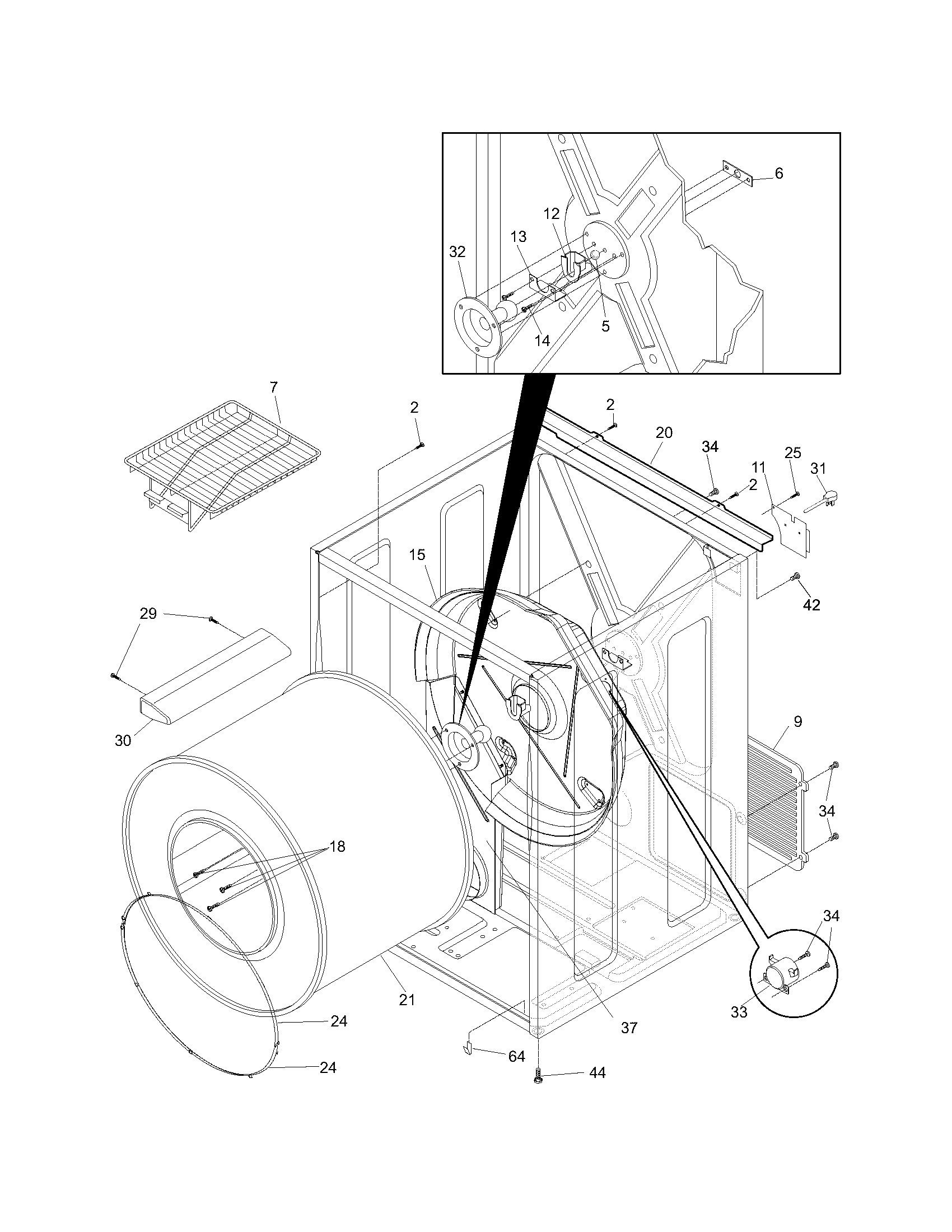 Frigidaire GLGQ942CS0 cabinet/drum diagram