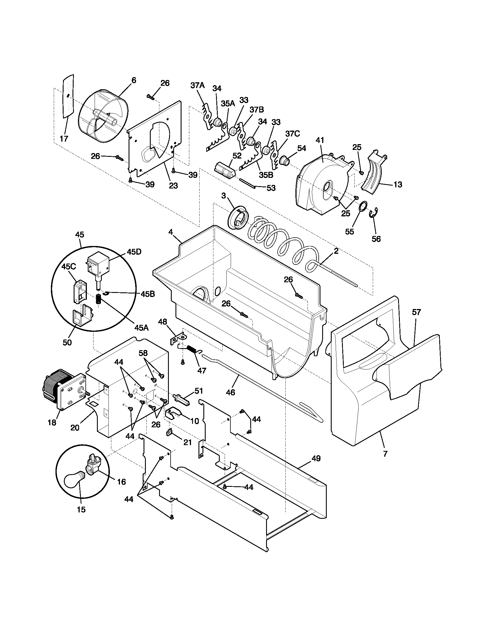 Frigidaire FRS23F4CW3 ice container diagram