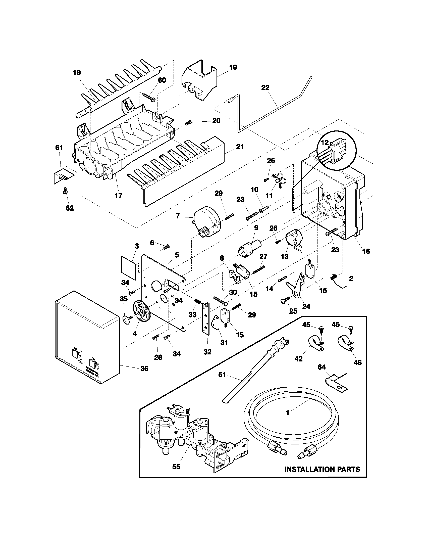 Frigidaire FRS23F4CW3 ice maker diagram