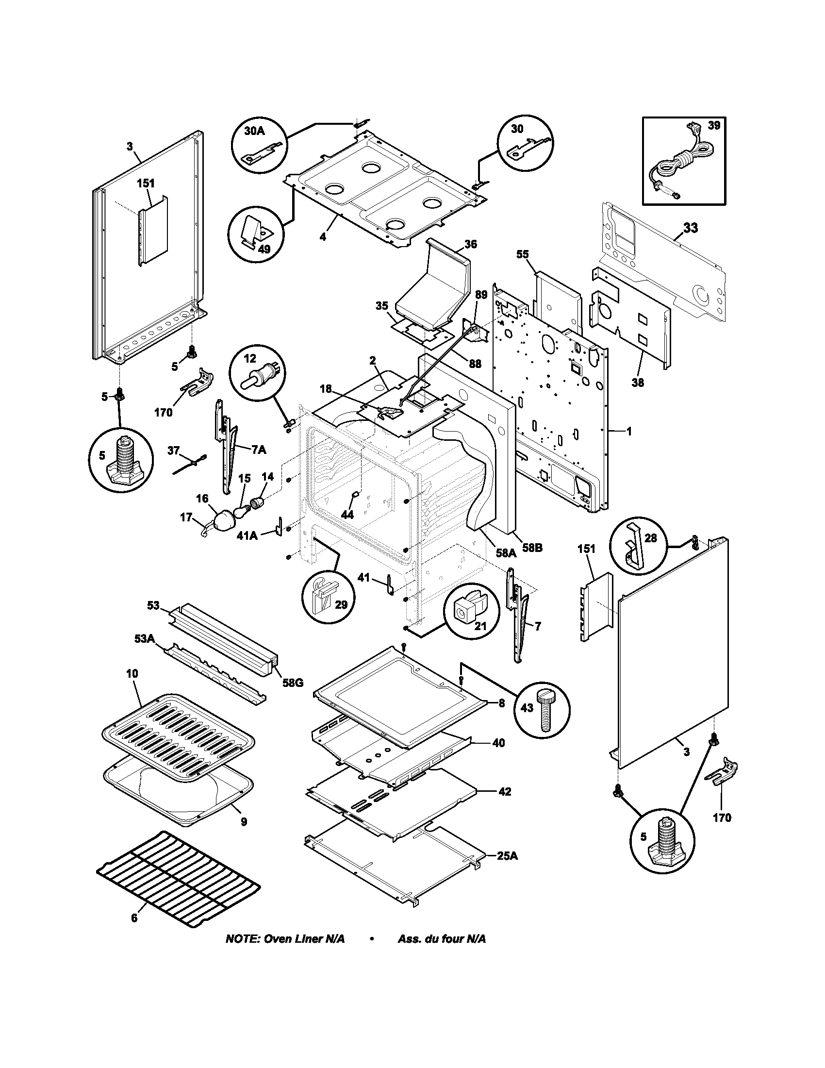 Frigidaire FGF356MXAWB body diagram