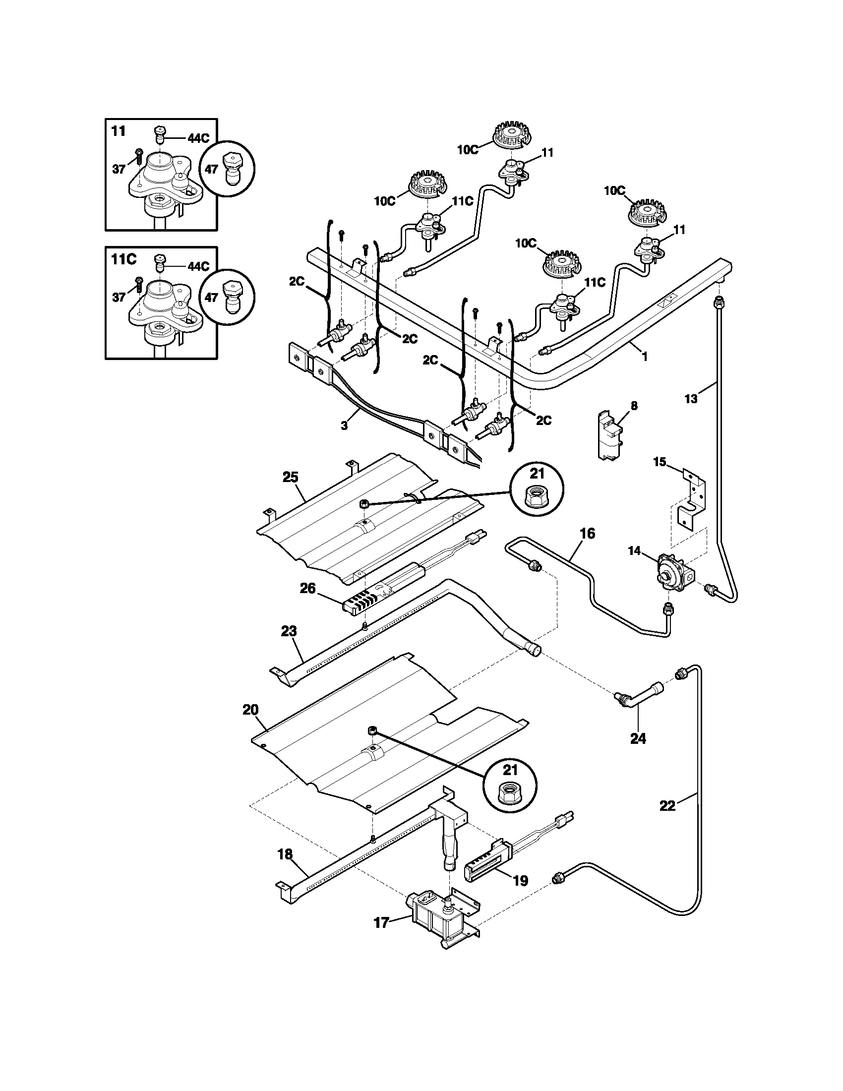 Frigidaire FGF363MXCCB burner diagram
