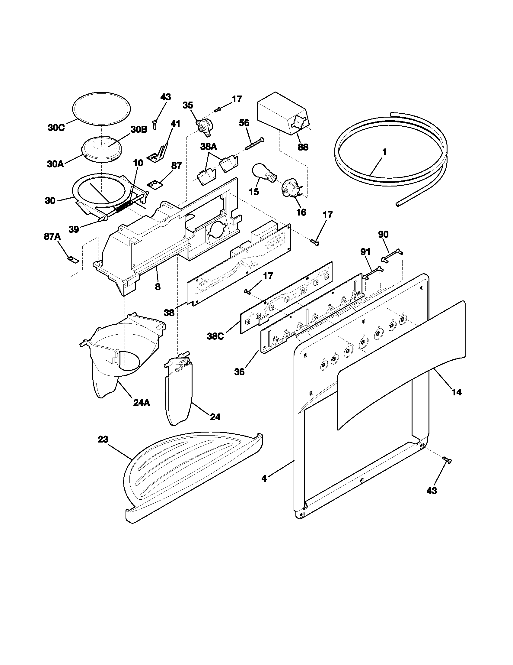Frigidaire FRS26BH6CS4 ice & water dispenser diagram