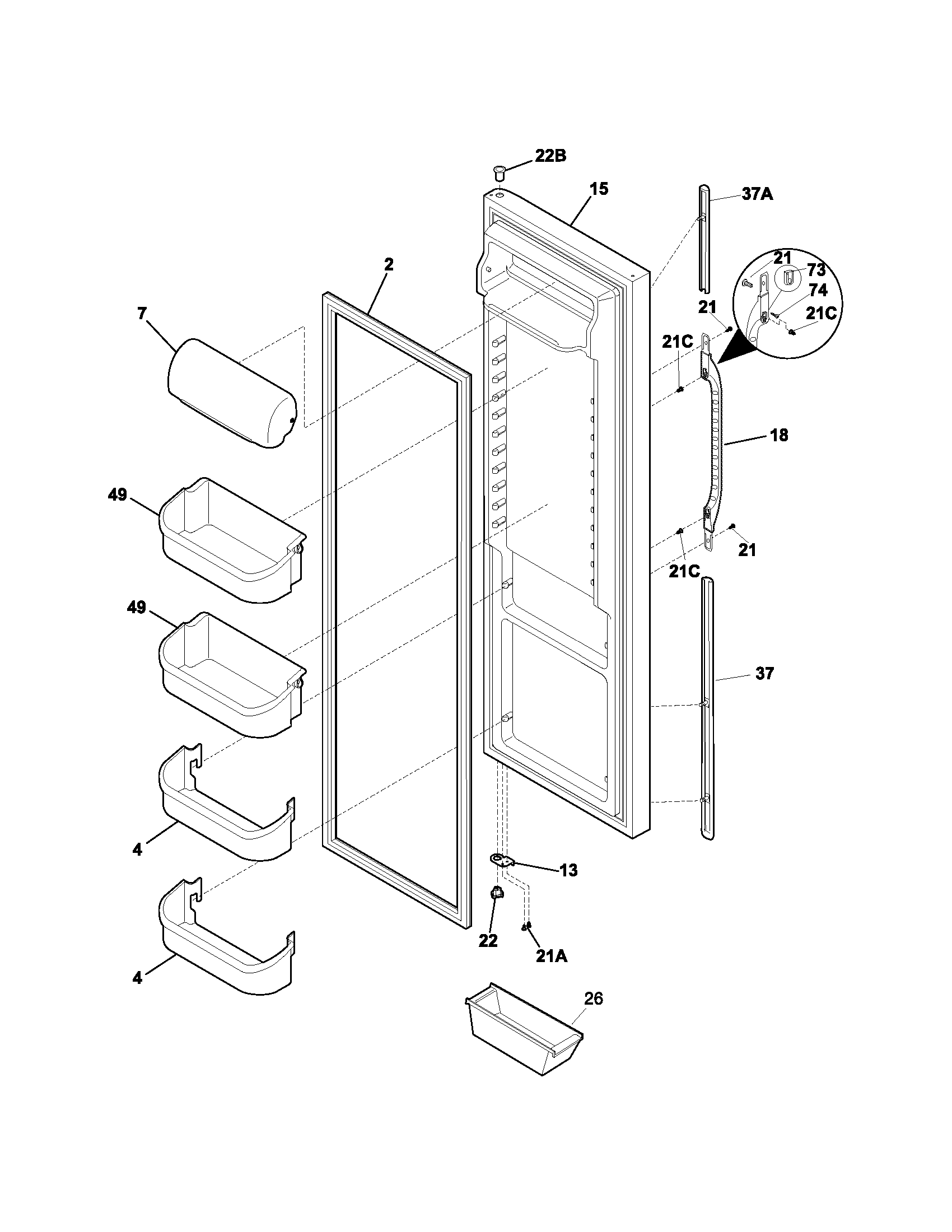 Kenmore 25354739304 refrigerator door diagram