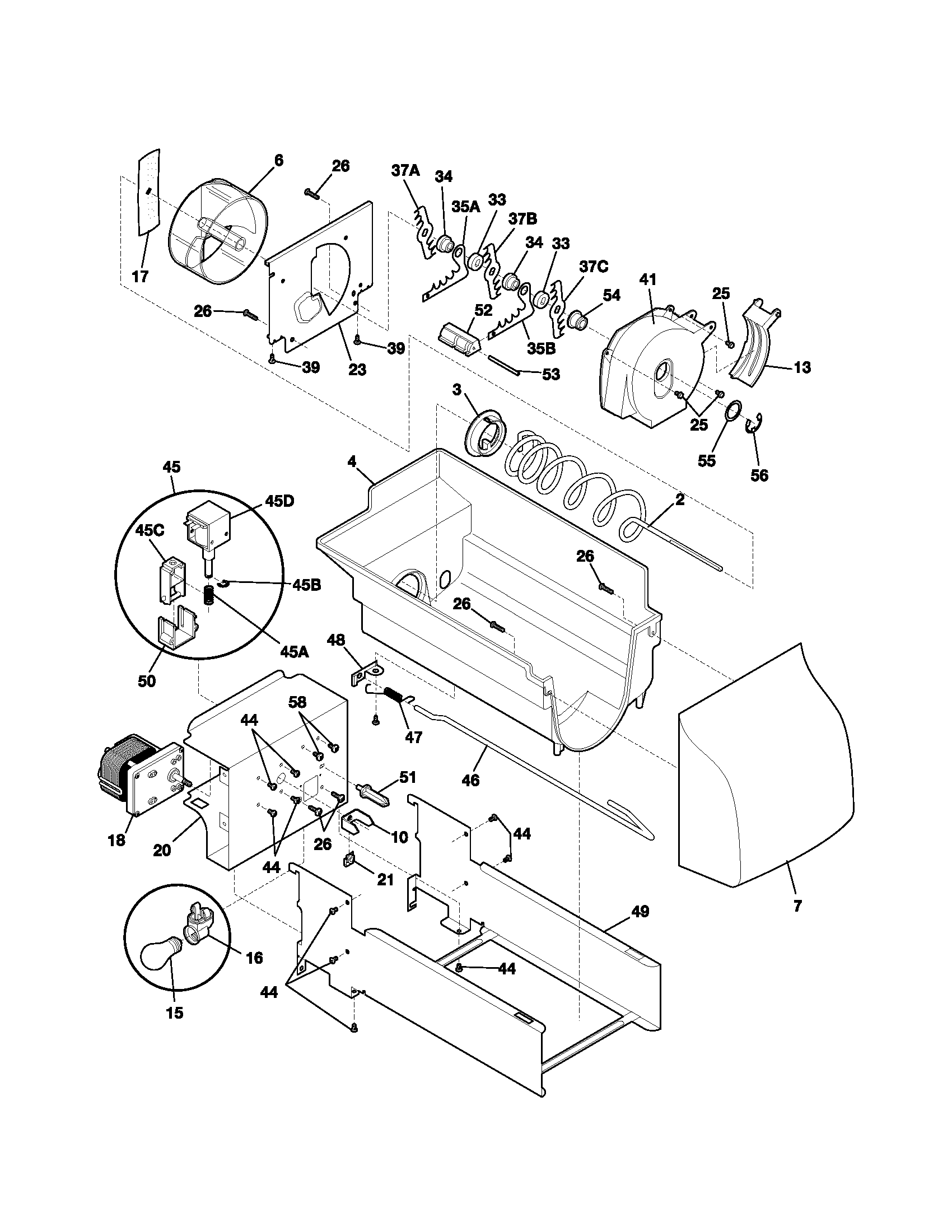 Kenmore 25354739304 ice container diagram