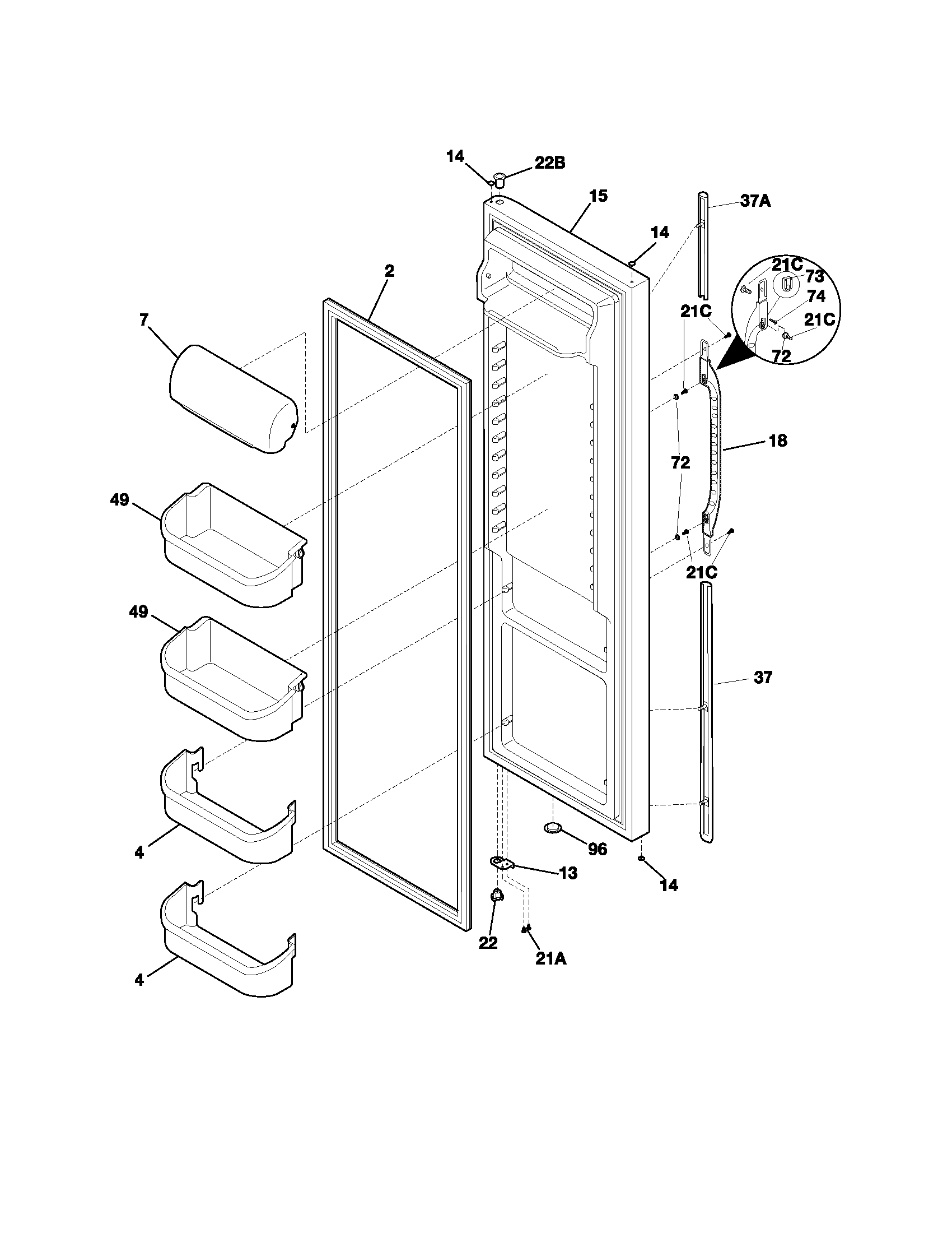 Kenmore 25354343301 refrigerator door diagram