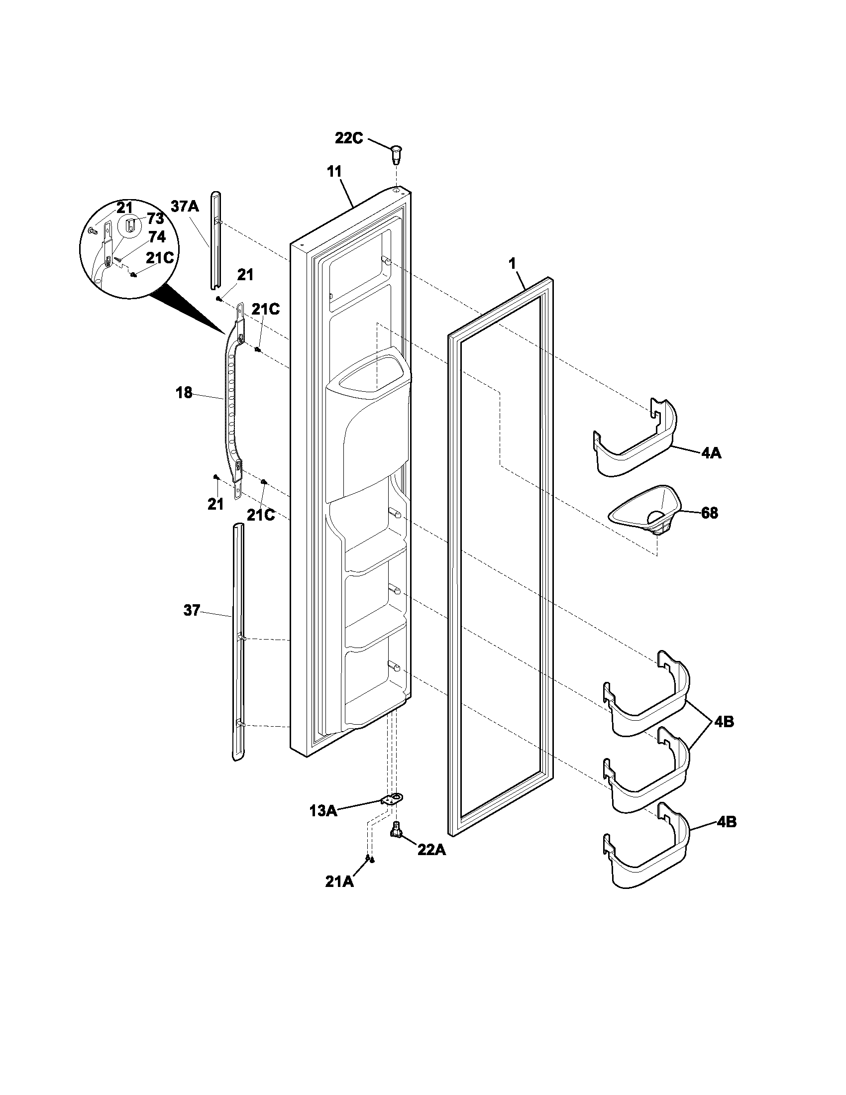 Kenmore 25352349303 freezer door diagram