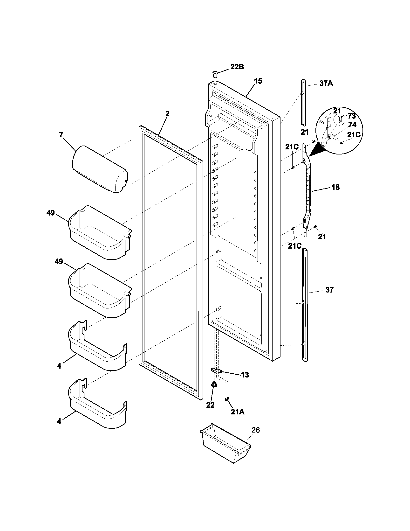 Kenmore 25352349303 refrigerator door diagram