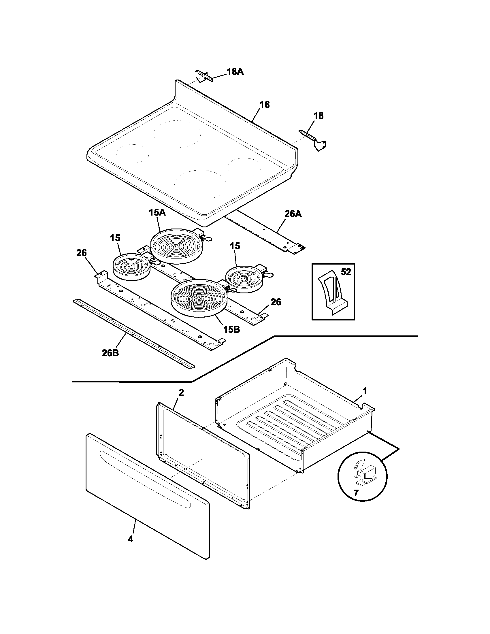 Frigidaire FEF366CSC top/drawer diagram