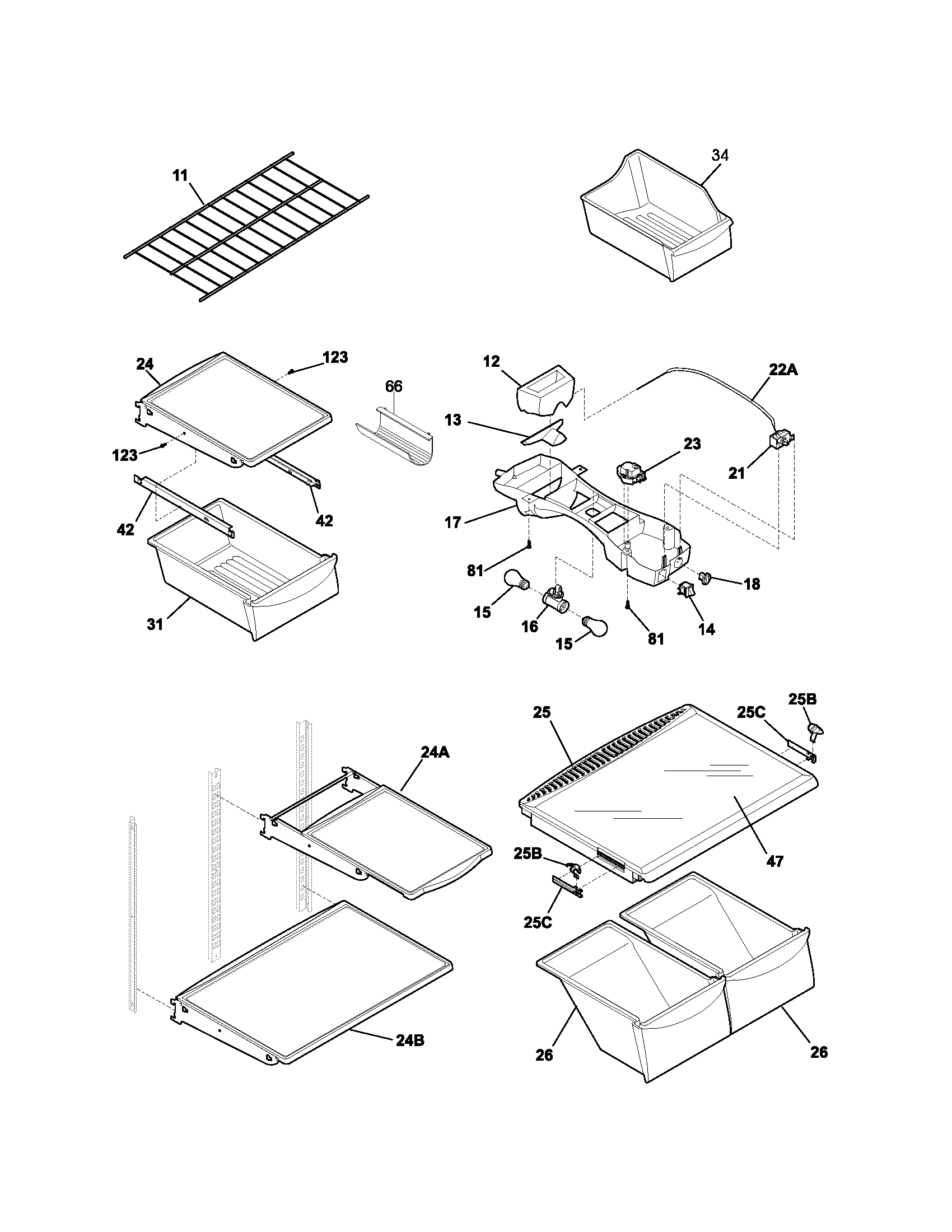Kenmore 25372074302 shelves diagram