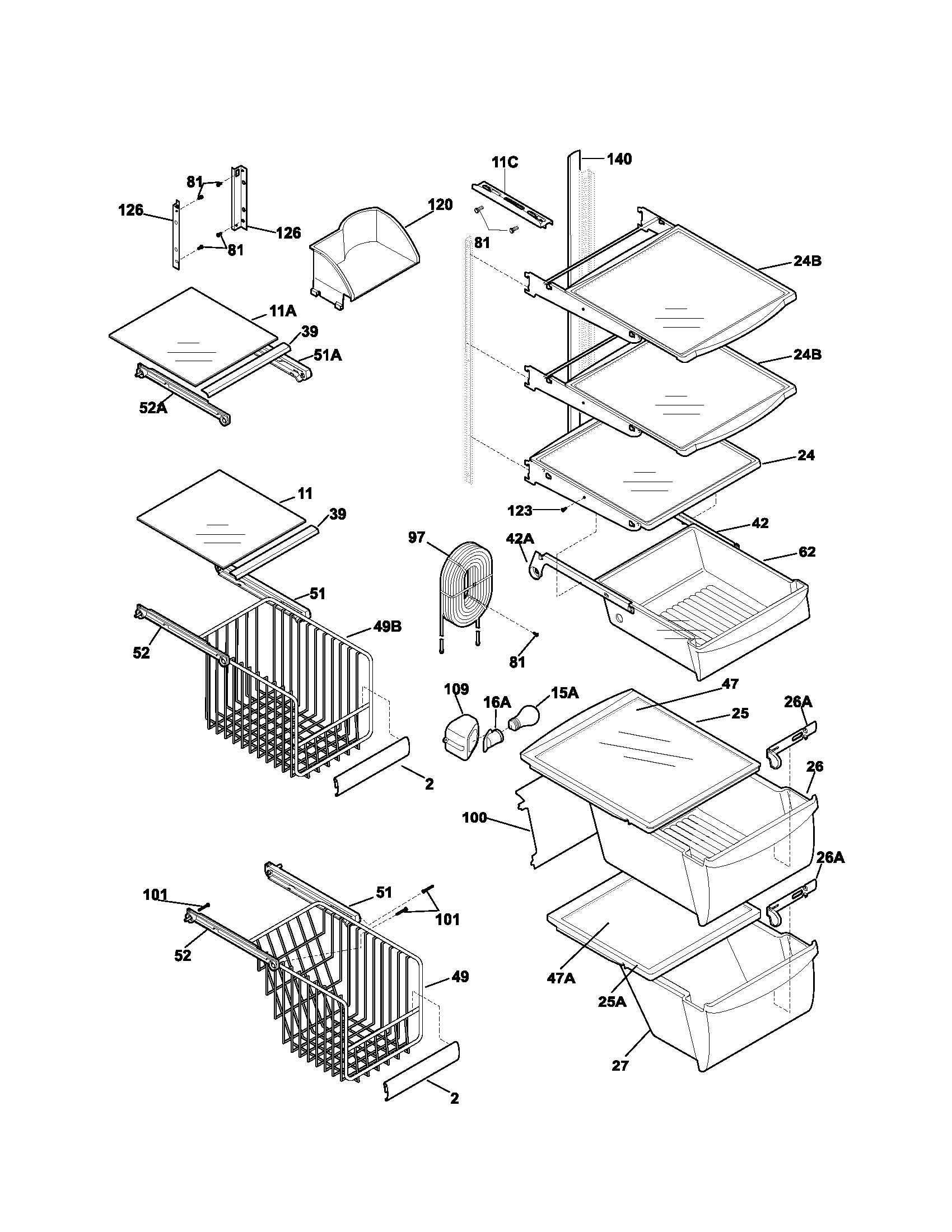 Kenmore 25353719305 shelves diagram