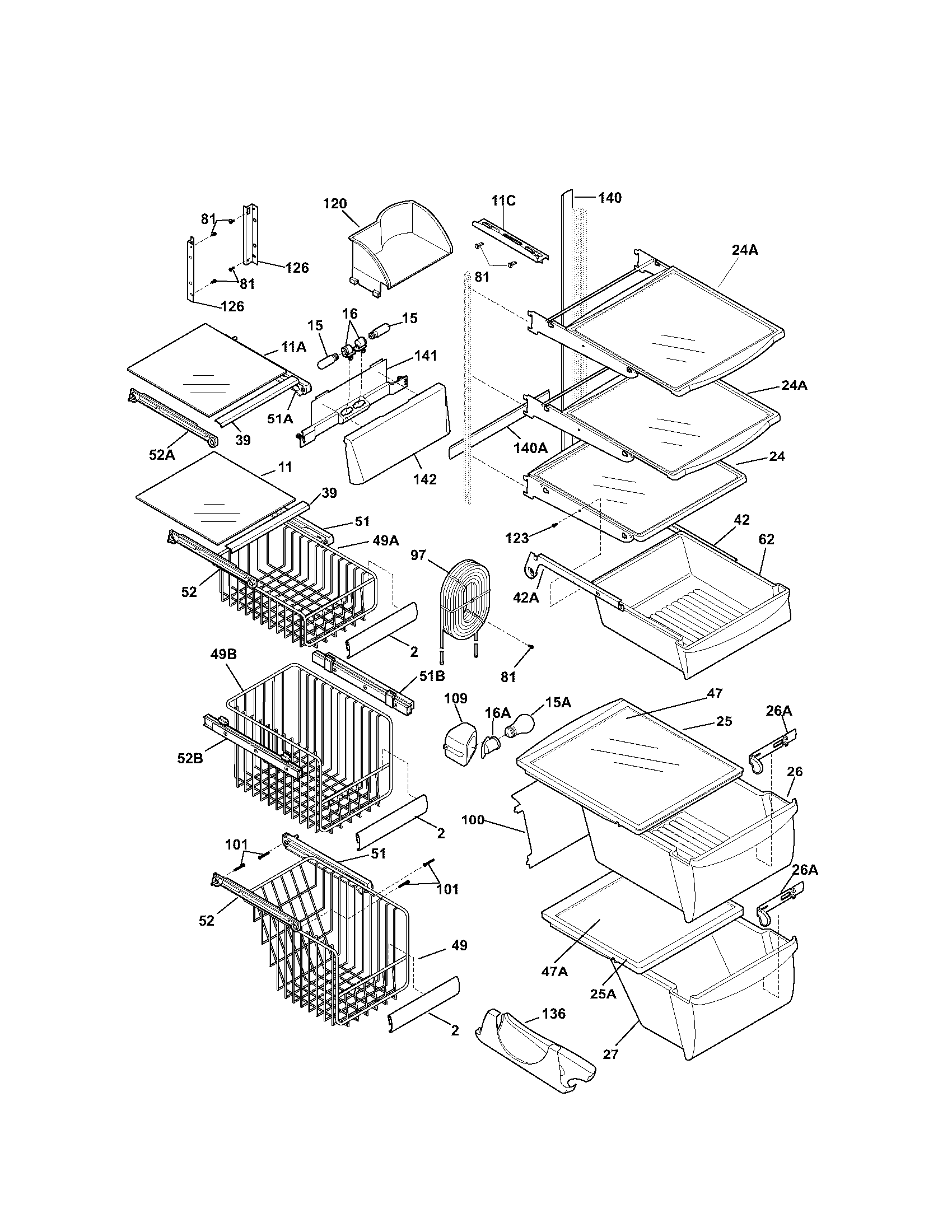 Kenmore 25354674303 shelves diagram